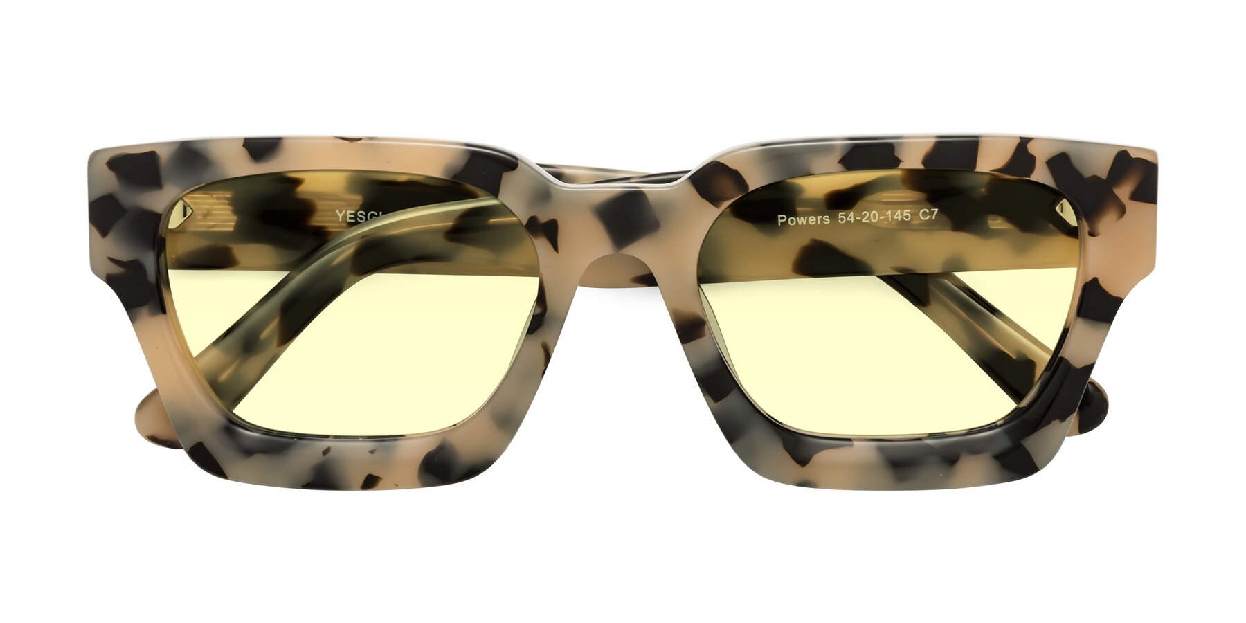 Folded Front of Powers in Ivory Tortoise with Light Yellow Tinted Lenses