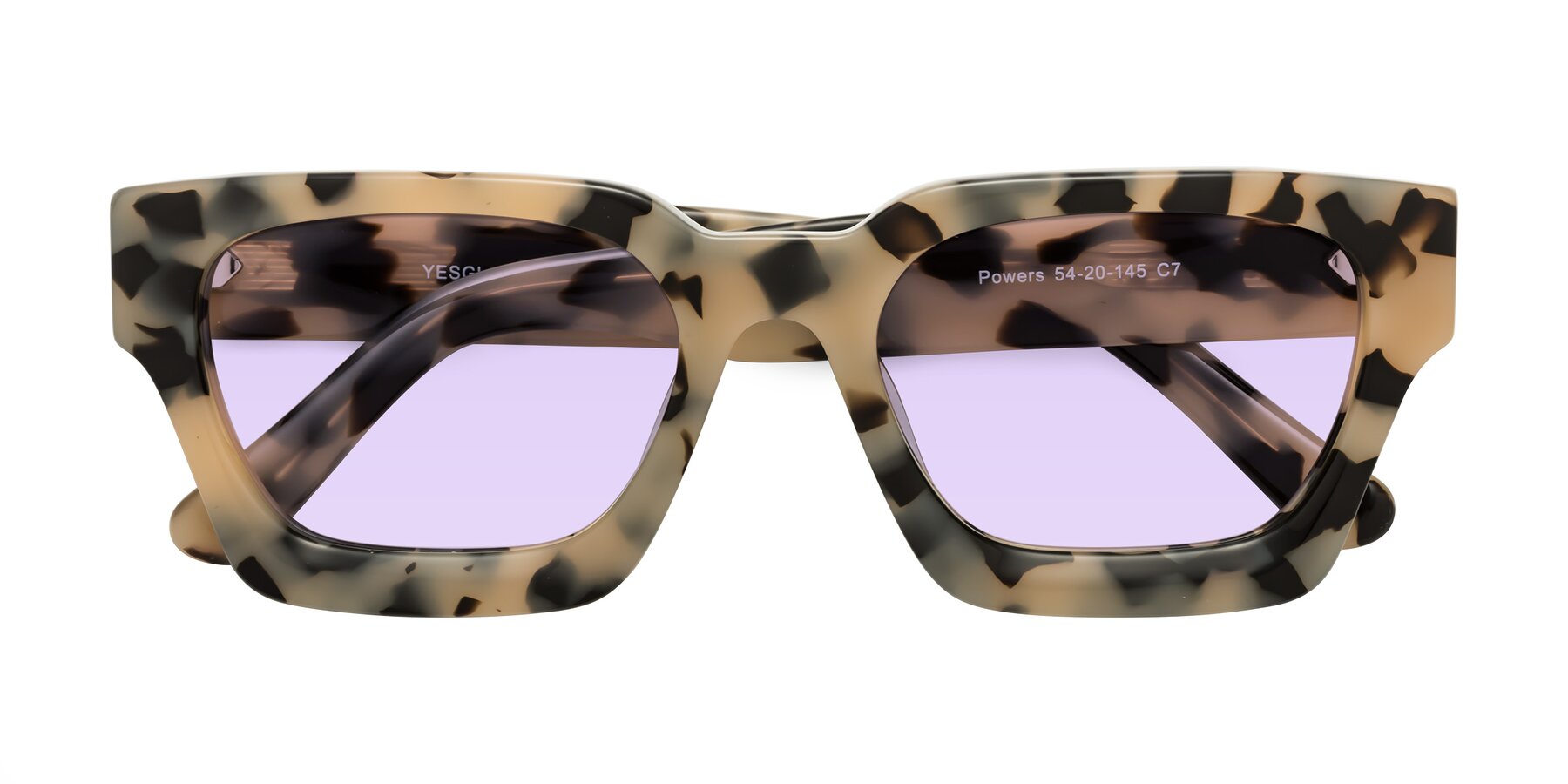 Folded Front of Powers in Ivory Tortoise with Light Purple Tinted Lenses