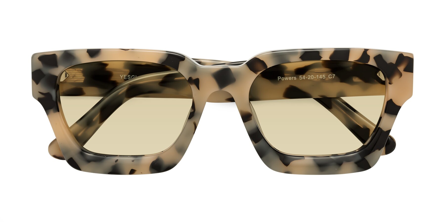 Folded Front of Powers in Ivory Tortoise with Light Champagne Tinted Lenses