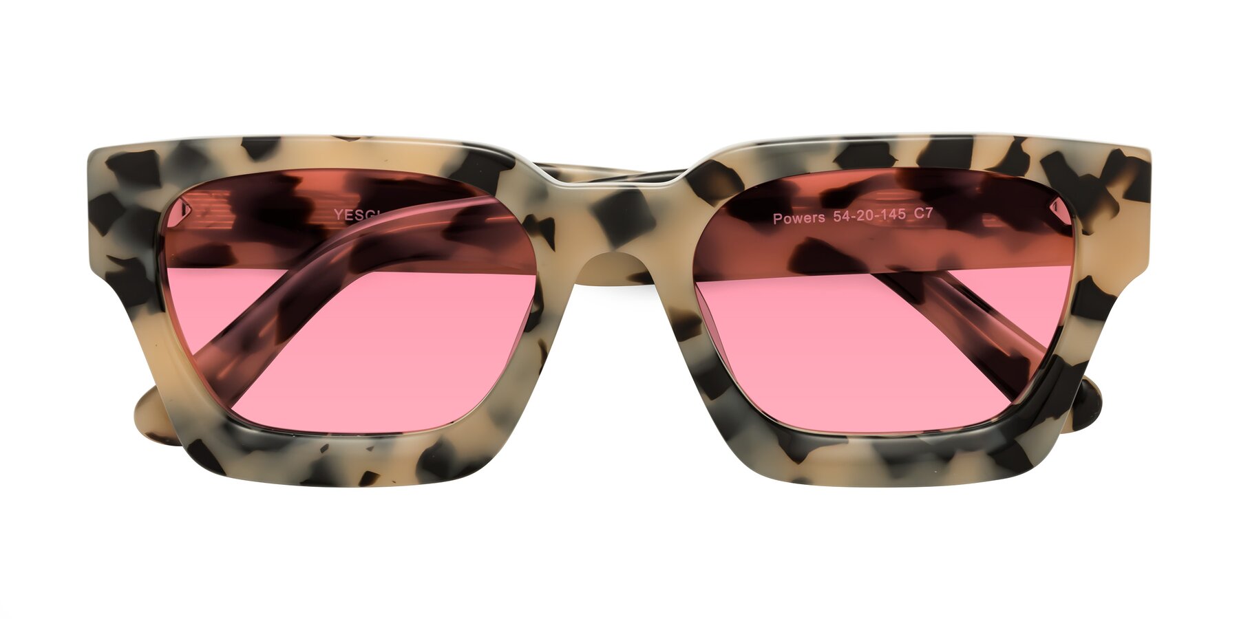 Folded Front of Powers in Ivory Tortoise with Pink Tinted Lenses
