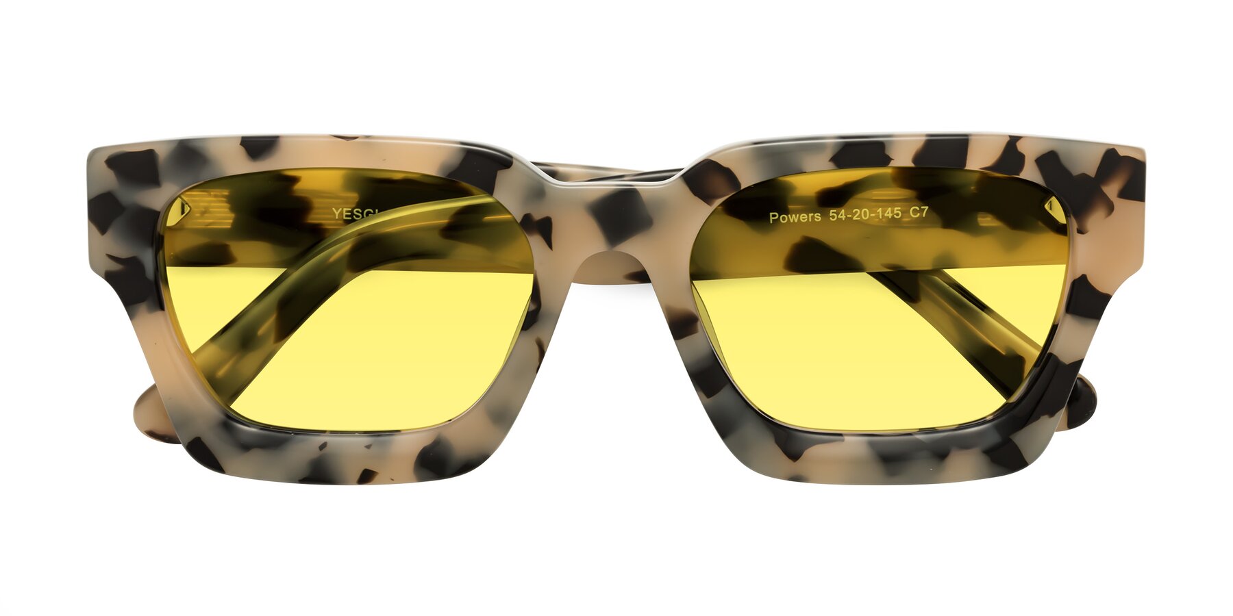 Folded Front of Powers in Ivory Tortoise with Medium Yellow Tinted Lenses