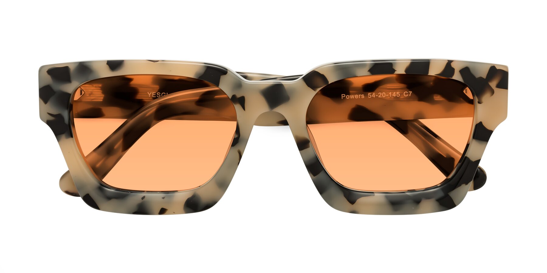 Folded Front of Powers in Ivory Tortoise with Medium Orange Tinted Lenses