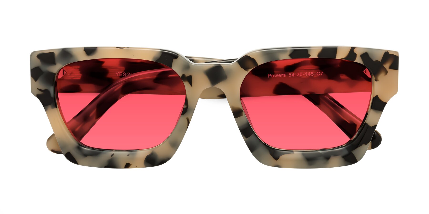 Folded Front of Powers in Ivory Tortoise with Red Tinted Lenses