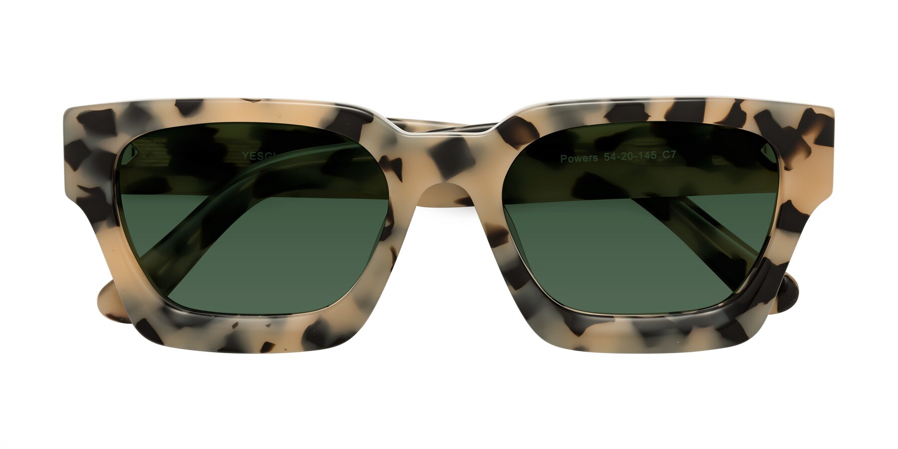 Folded Front of Powers in Ivory Tortoise with Green Tinted Lenses