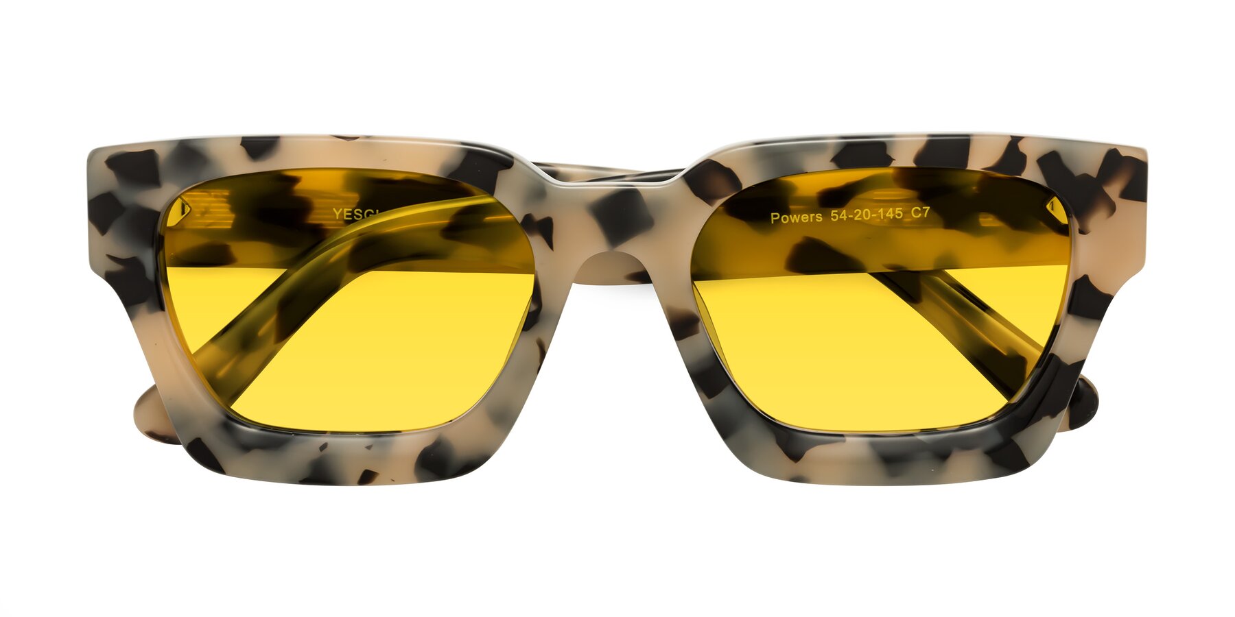 Folded Front of Powers in Ivory Tortoise with Yellow Tinted Lenses