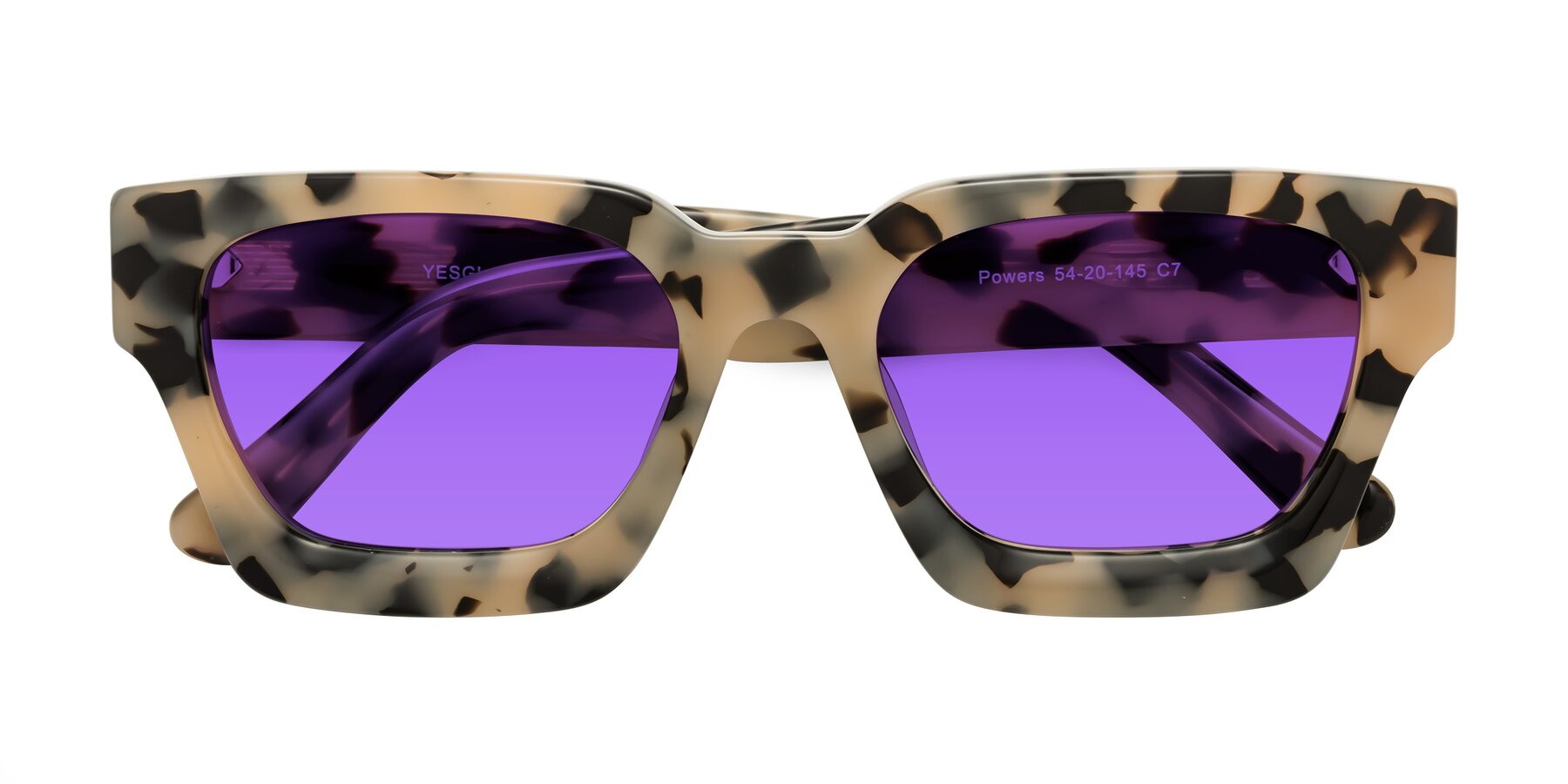 Folded Front of Powers in Ivory Tortoise with Purple Tinted Lenses