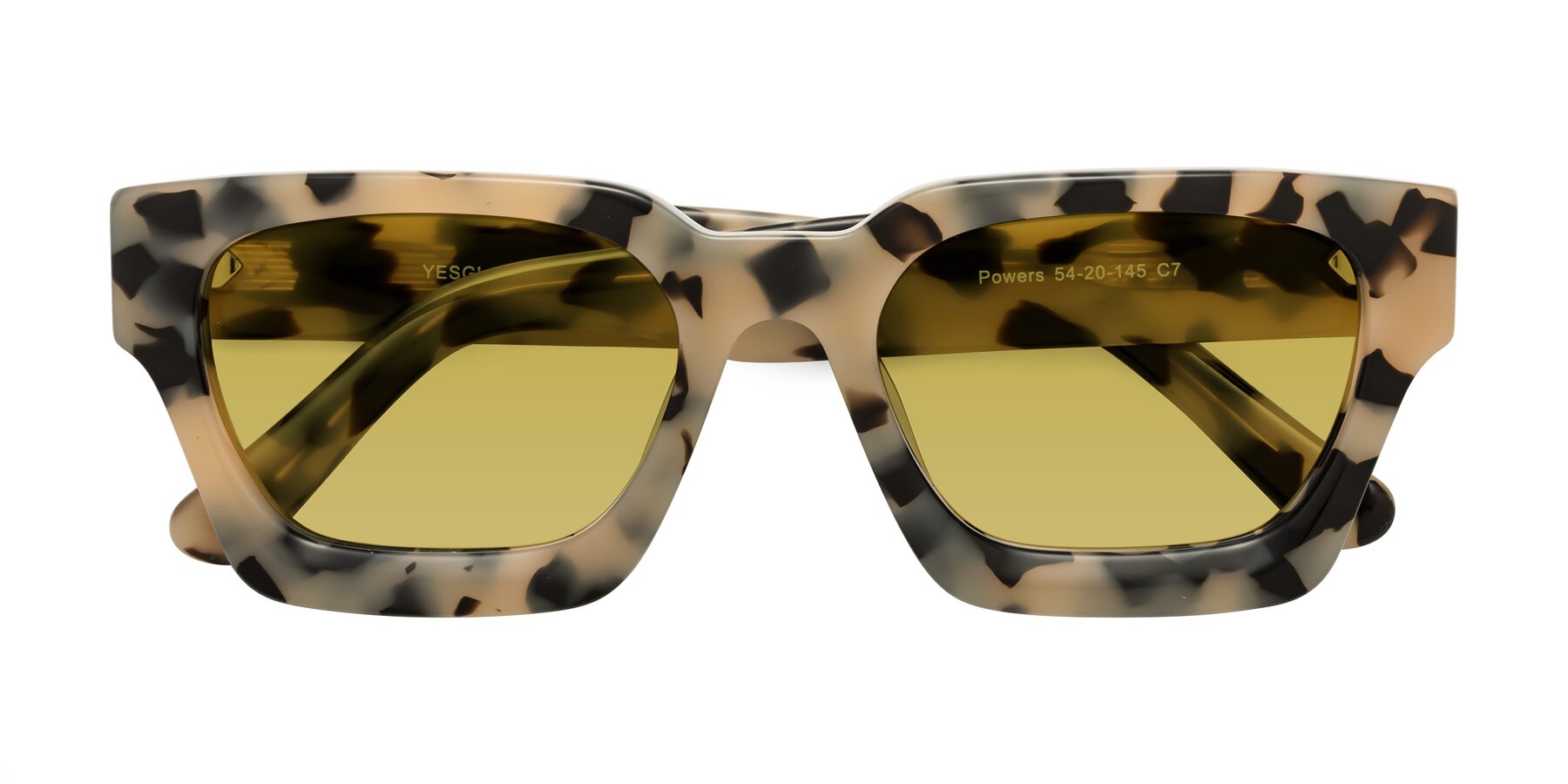 Folded Front of Powers in Ivory Tortoise with Champagne Tinted Lenses