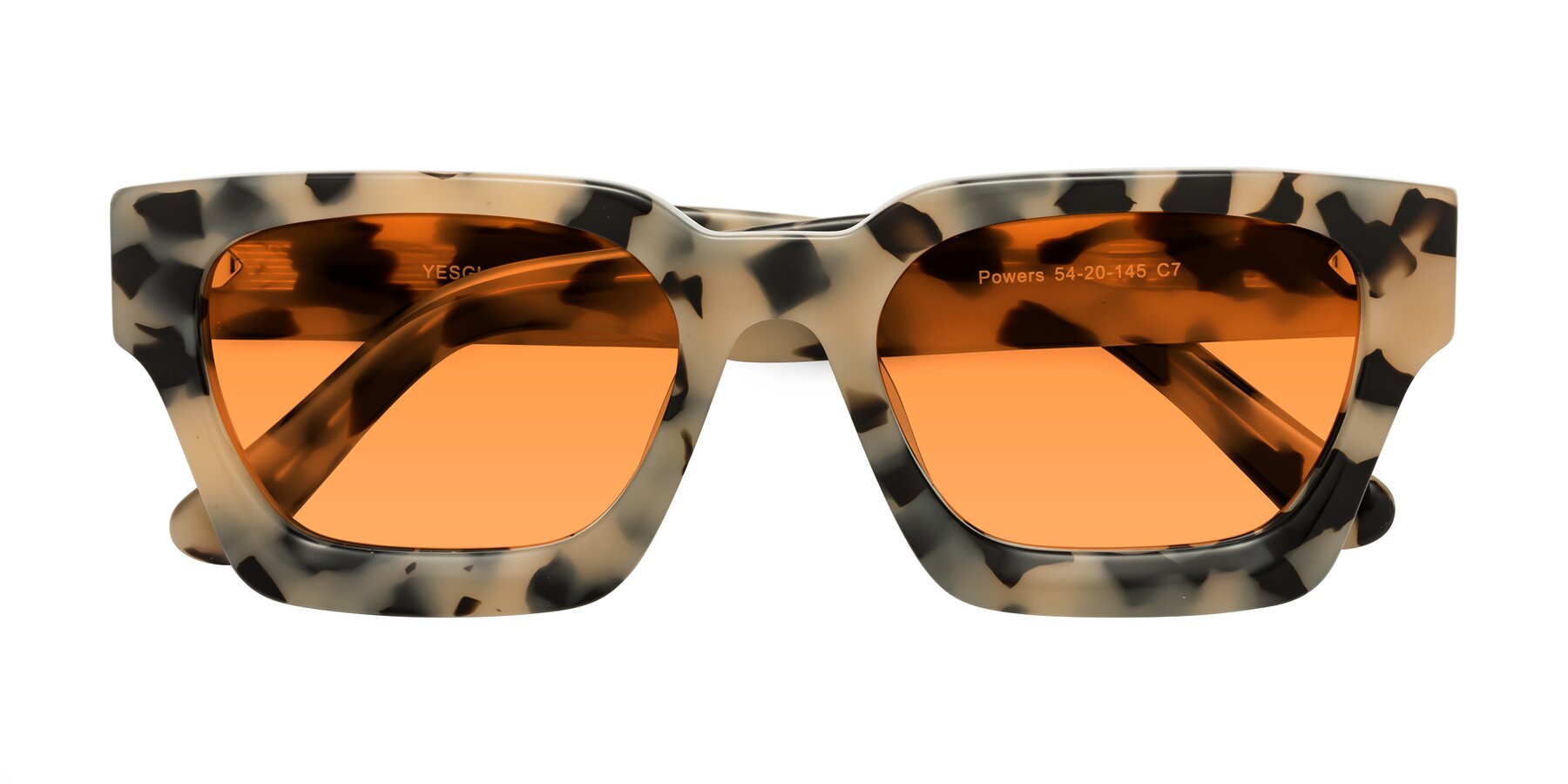 Folded Front of Powers in Ivory Tortoise with Orange Tinted Lenses