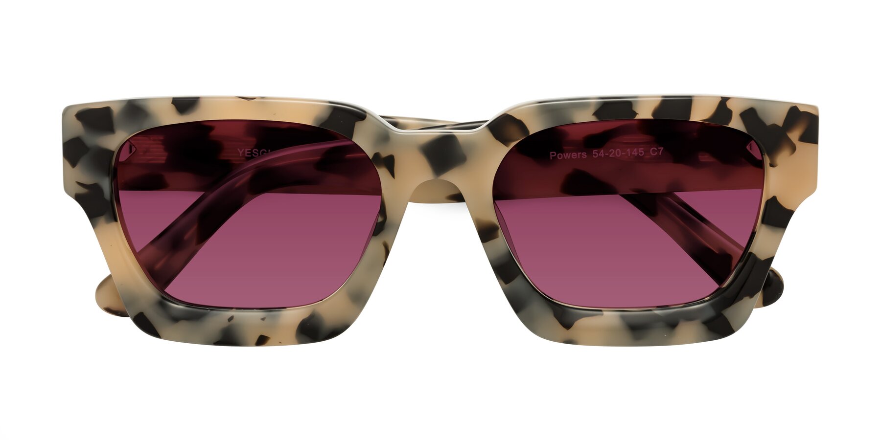 Folded Front of Powers in Ivory Tortoise with Wine Tinted Lenses