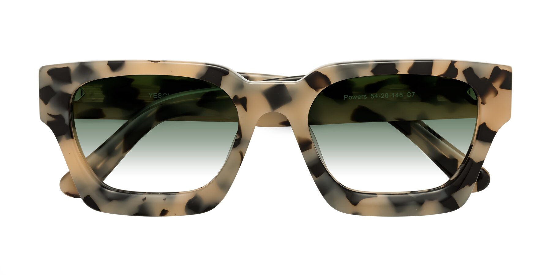 Folded Front of Powers in Ivory Tortoise with Green Gradient Lenses