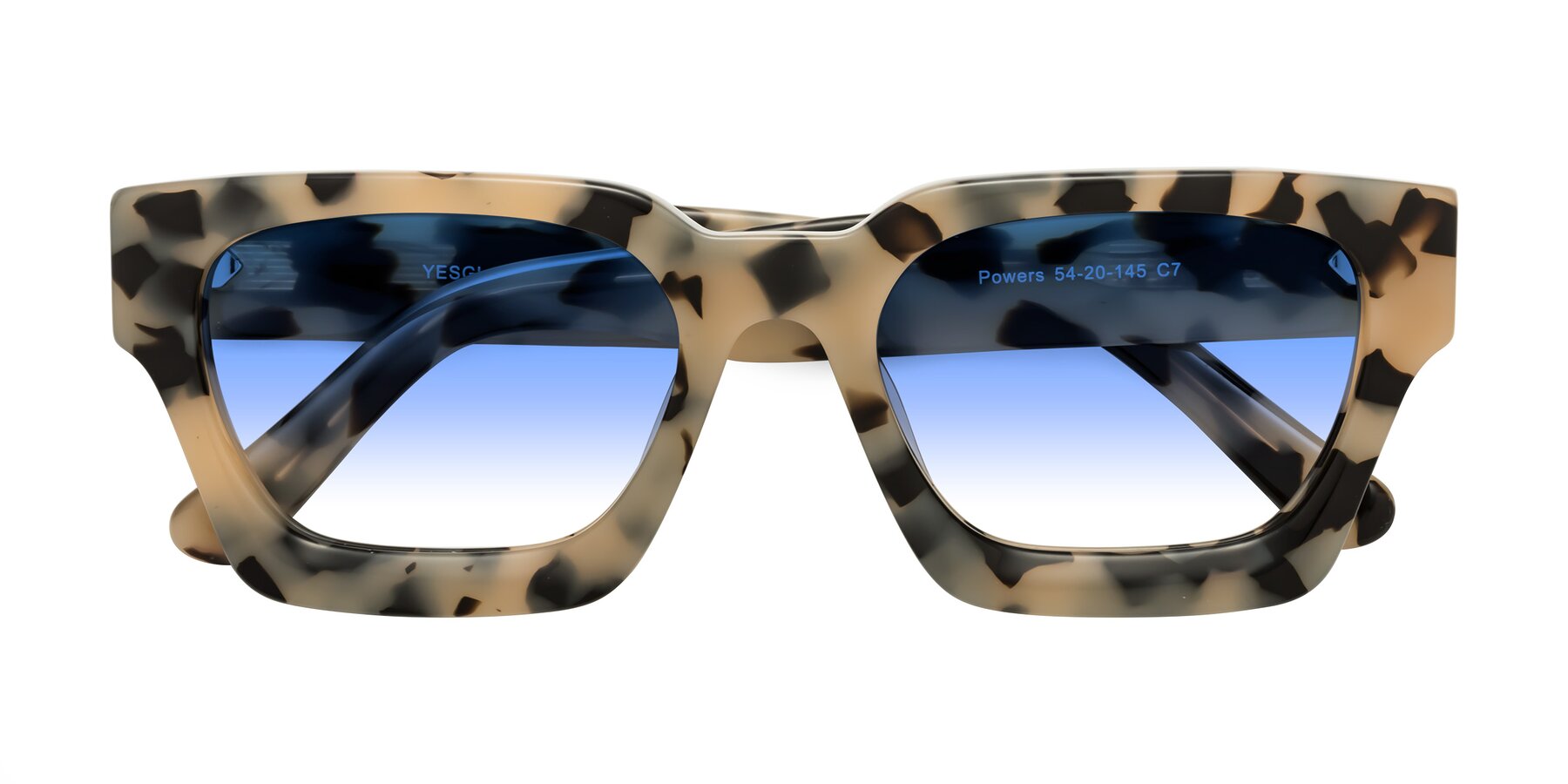 Folded Front of Powers in Ivory Tortoise with Blue Gradient Lenses