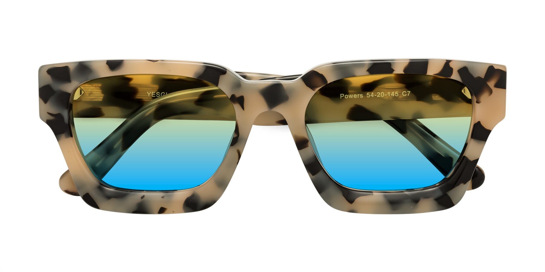 Folded Front of Powers in Ivory Tortoise with Yellow / Blue Gradient Lenses