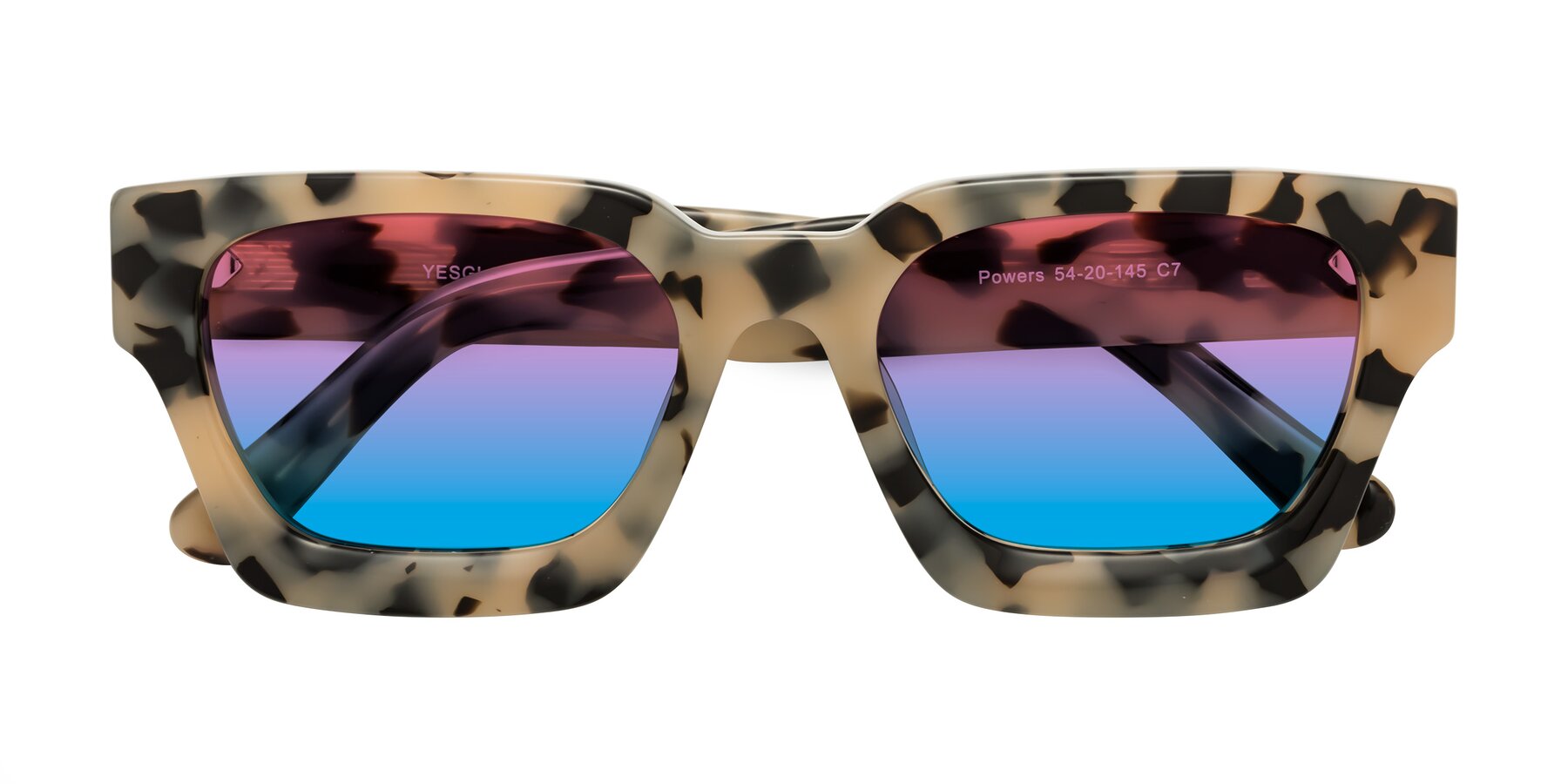 Folded Front of Powers in Ivory Tortoise with Pink / Blue Gradient Lenses