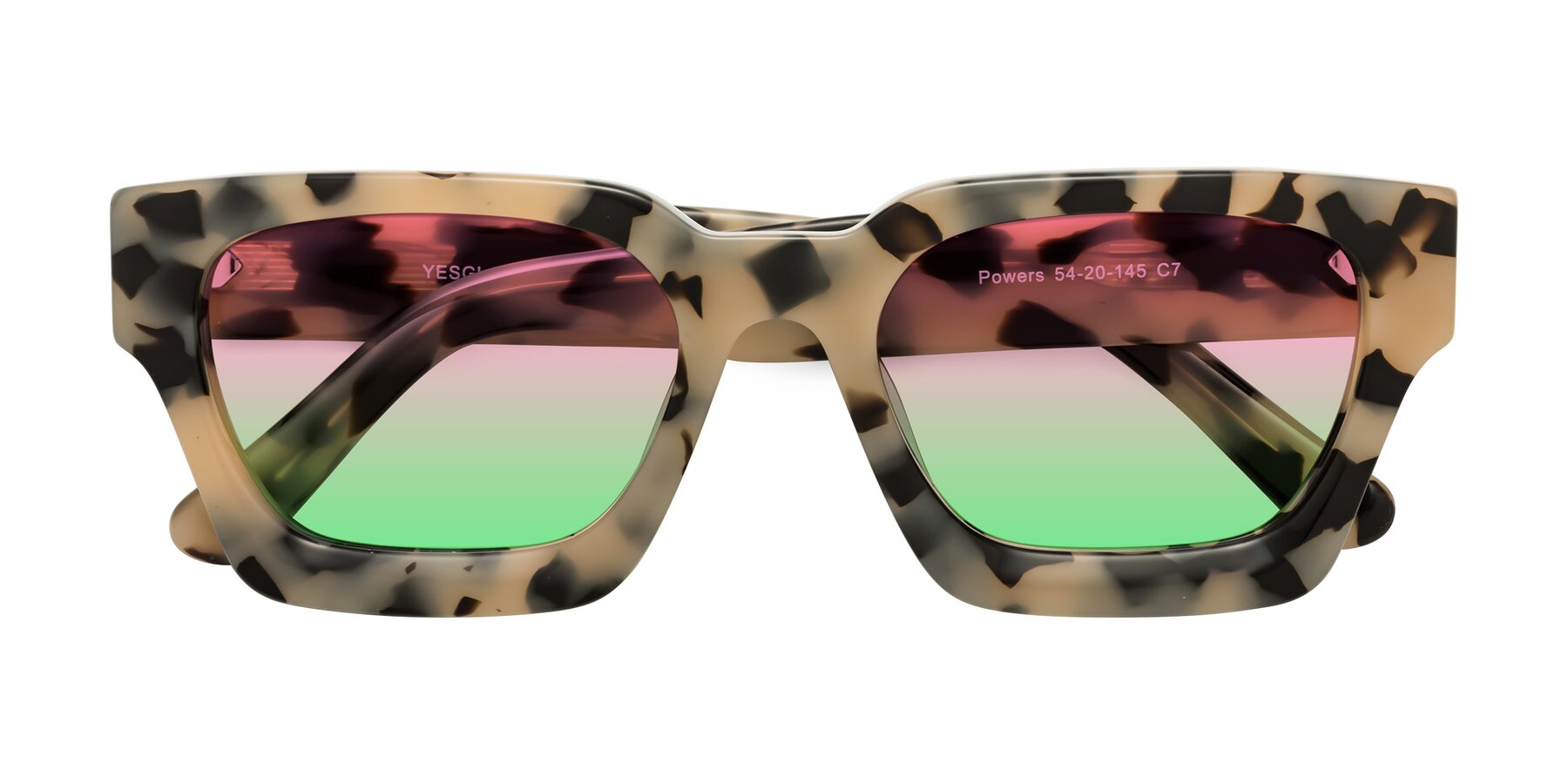 Folded Front of Powers in Ivory Tortoise with Pink / Green Gradient Lenses