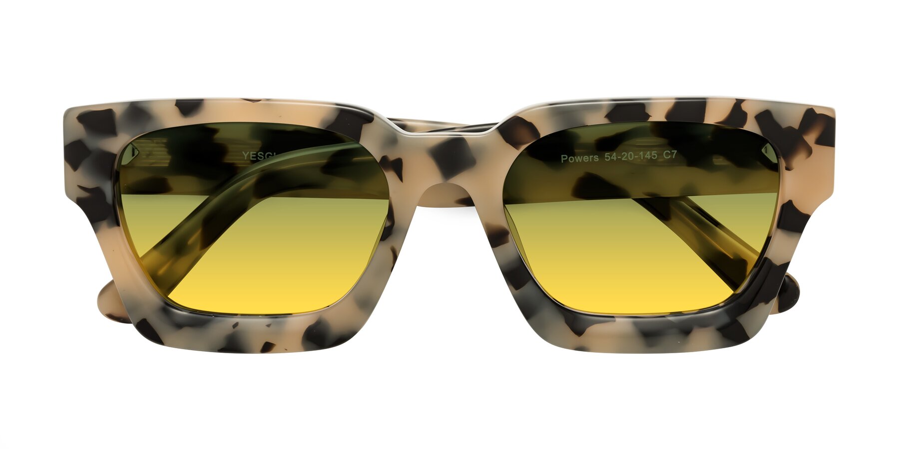 Folded Front of Powers in Ivory Tortoise with Green / Yellow Gradient Lenses
