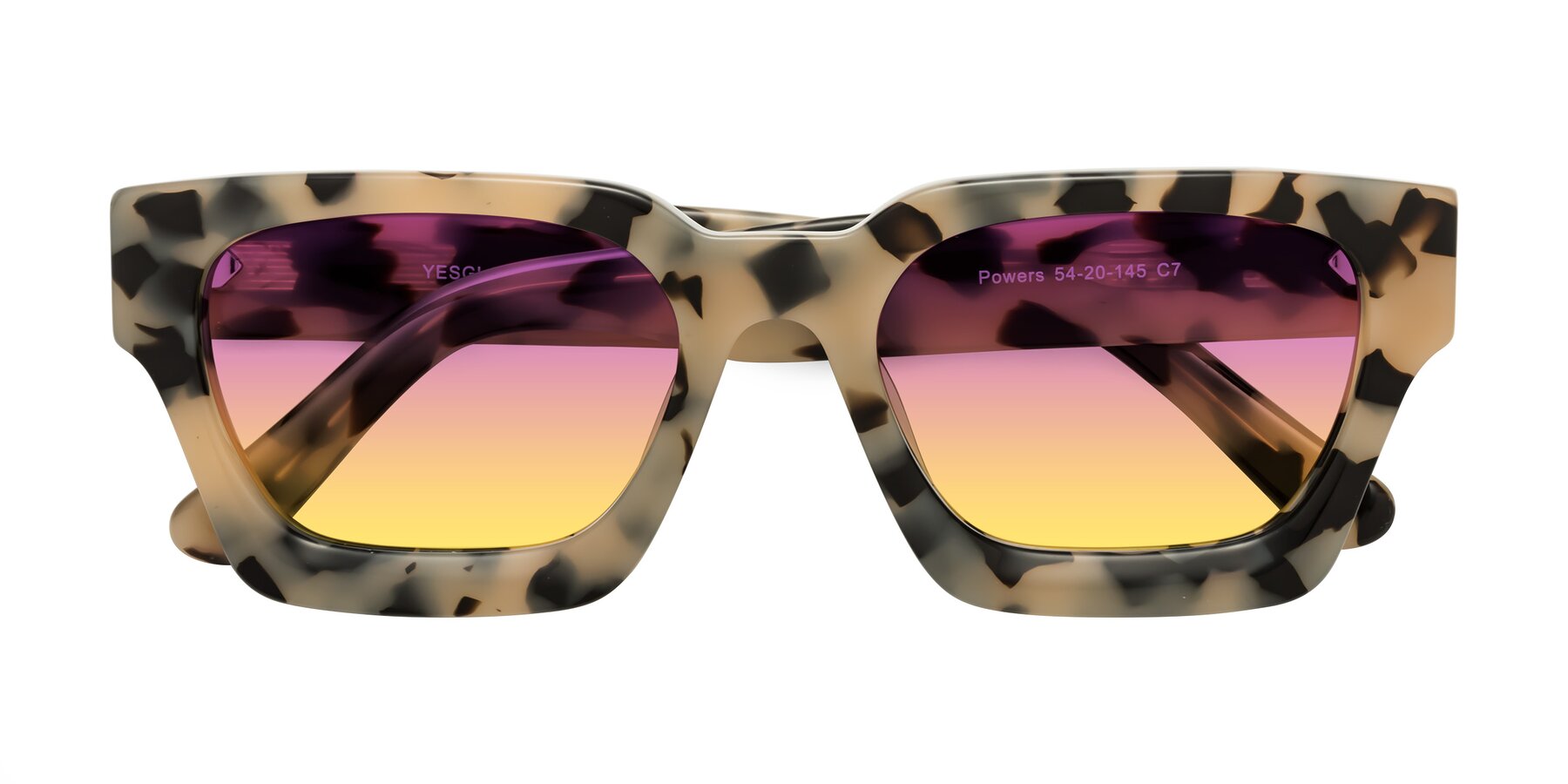 Folded Front of Powers in Ivory Tortoise with Purple / Yellow Gradient Lenses