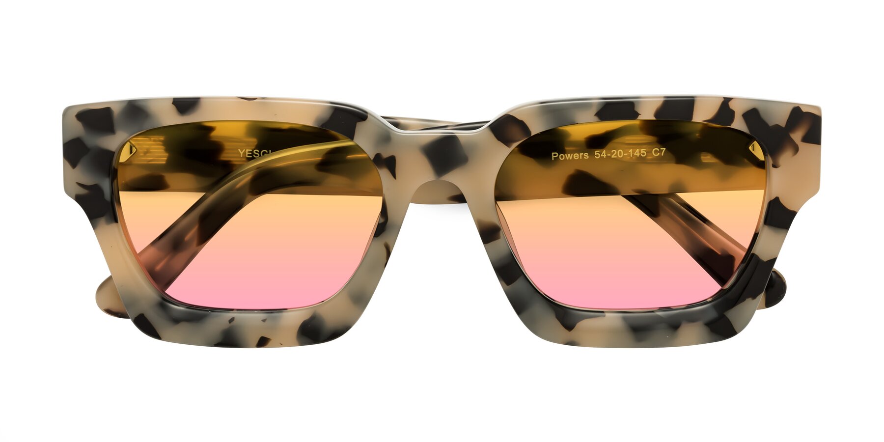 Folded Front of Powers in Ivory Tortoise with Yellow / Pink Gradient Lenses