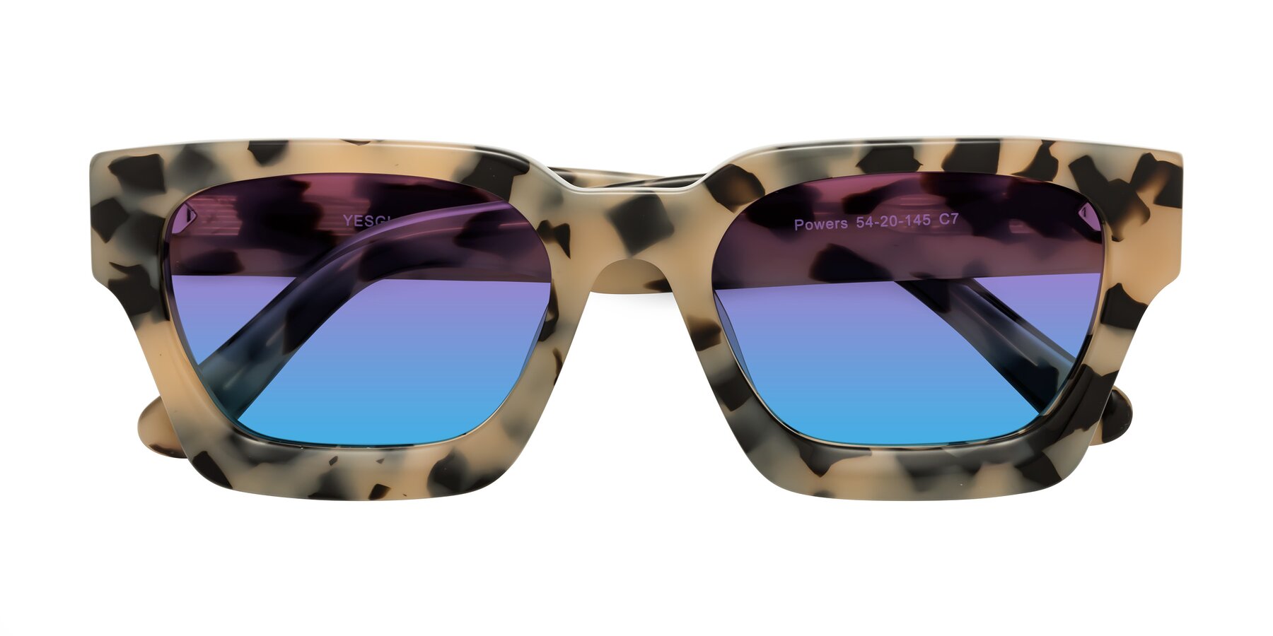 Folded Front of Powers in Ivory Tortoise with Purple / Blue Gradient Lenses