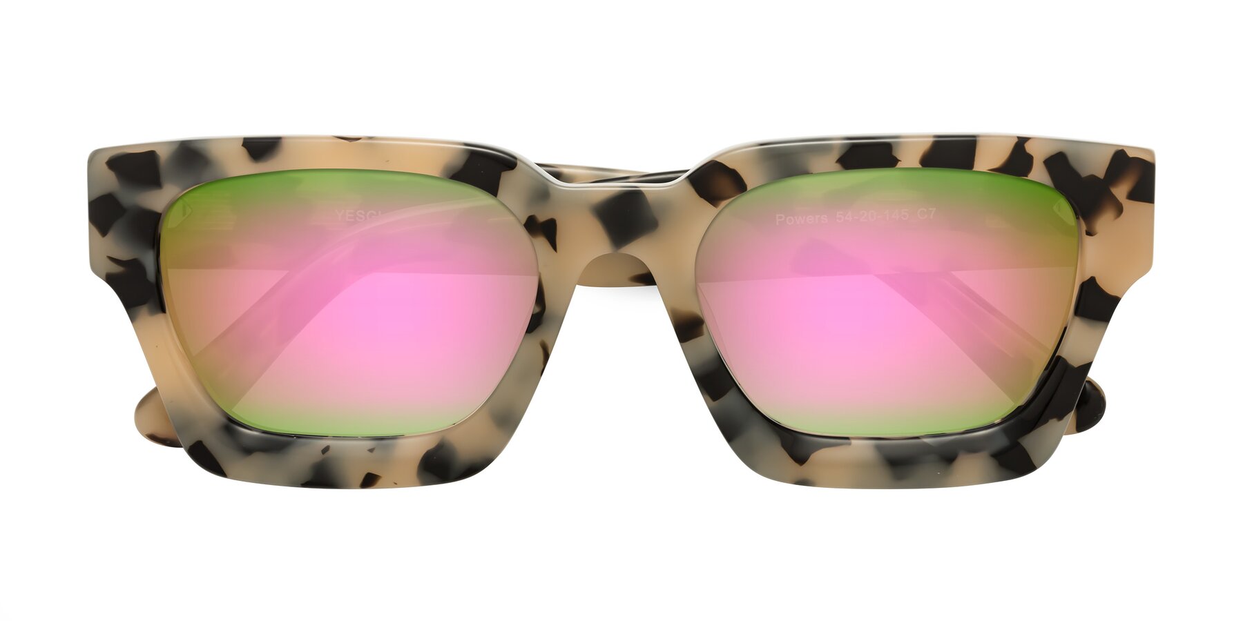 Folded Front of Powers in Ivory Tortoise with Pink Mirrored Lenses