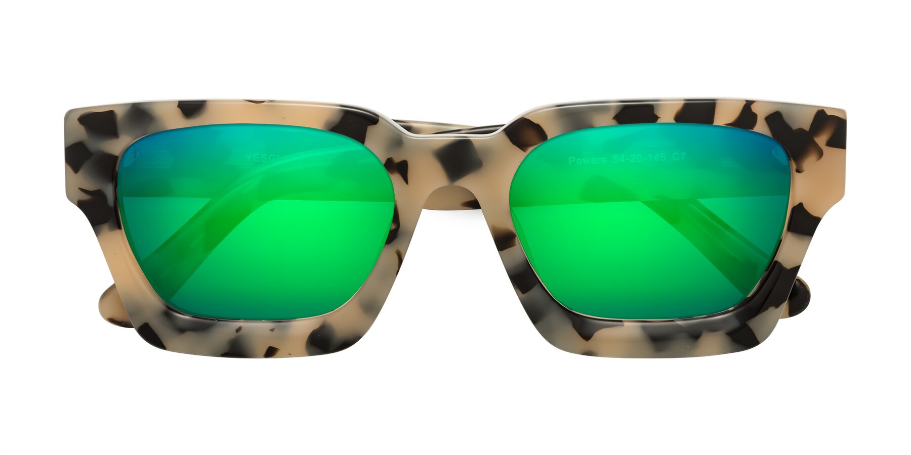 Folded Front of Powers in Ivory Tortoise with Green Mirrored Lenses