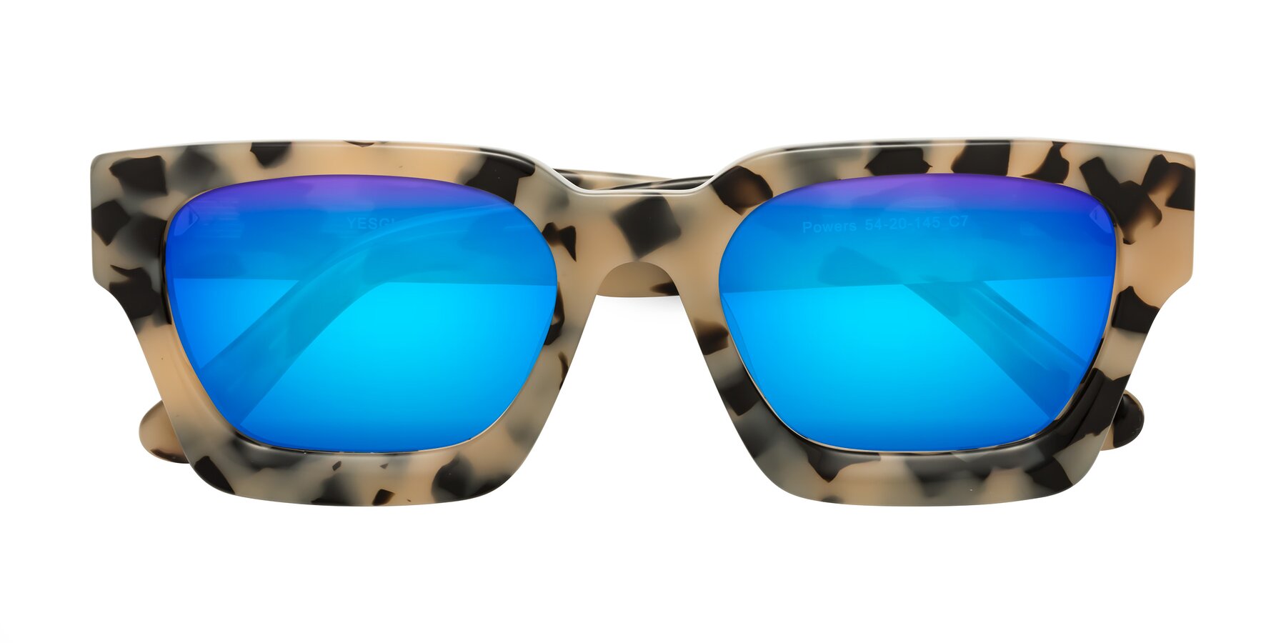 Folded Front of Powers in Ivory Tortoise with Blue Mirrored Lenses