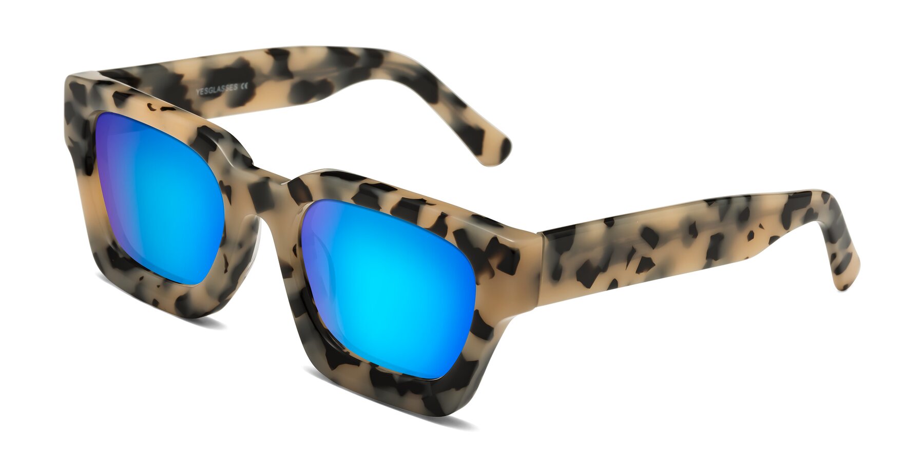 Angle of Powers in Ivory Tortoise with Blue Mirrored Lenses