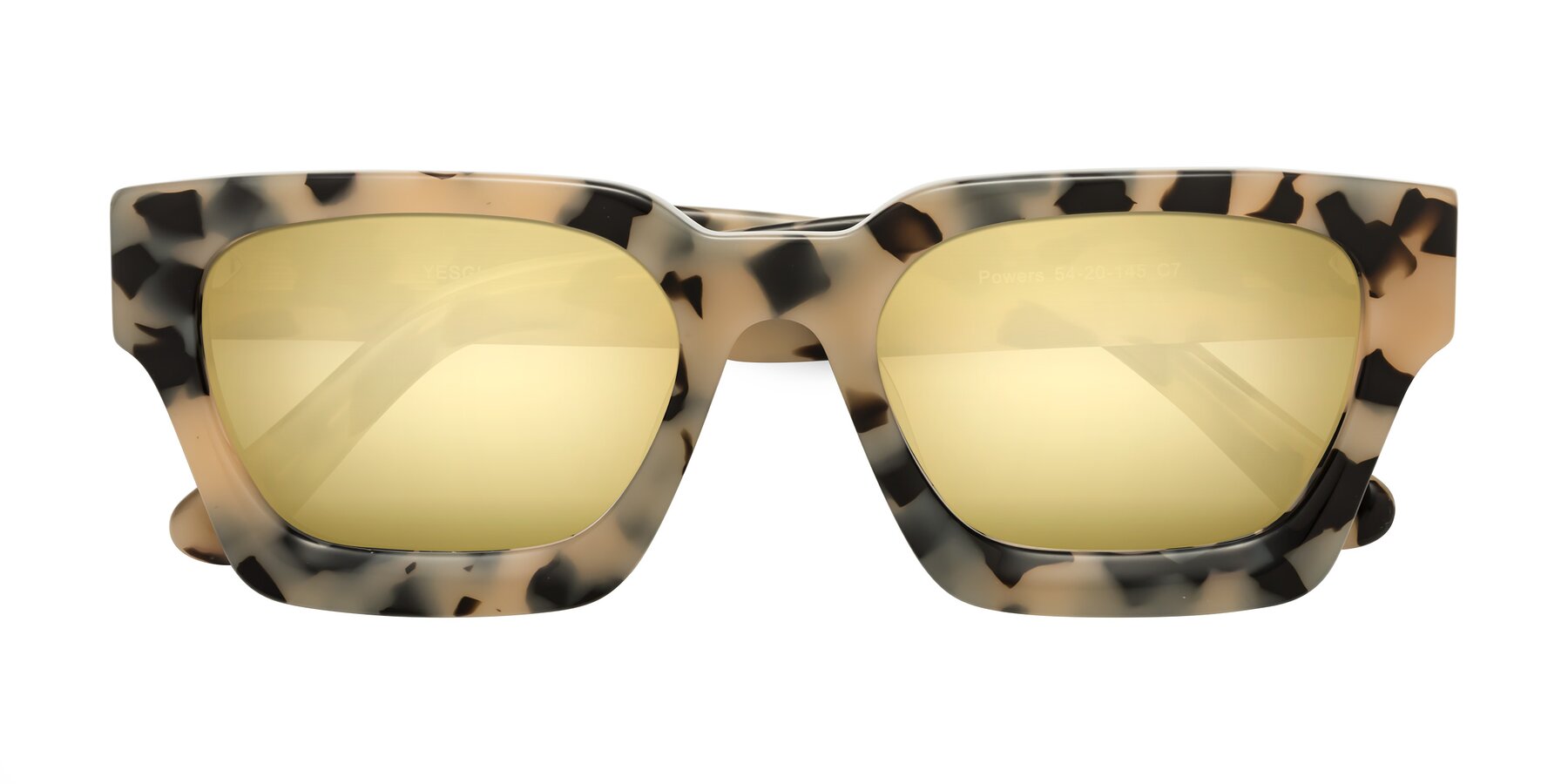 Folded Front of Powers in Ivory Tortoise with Gold Mirrored Lenses