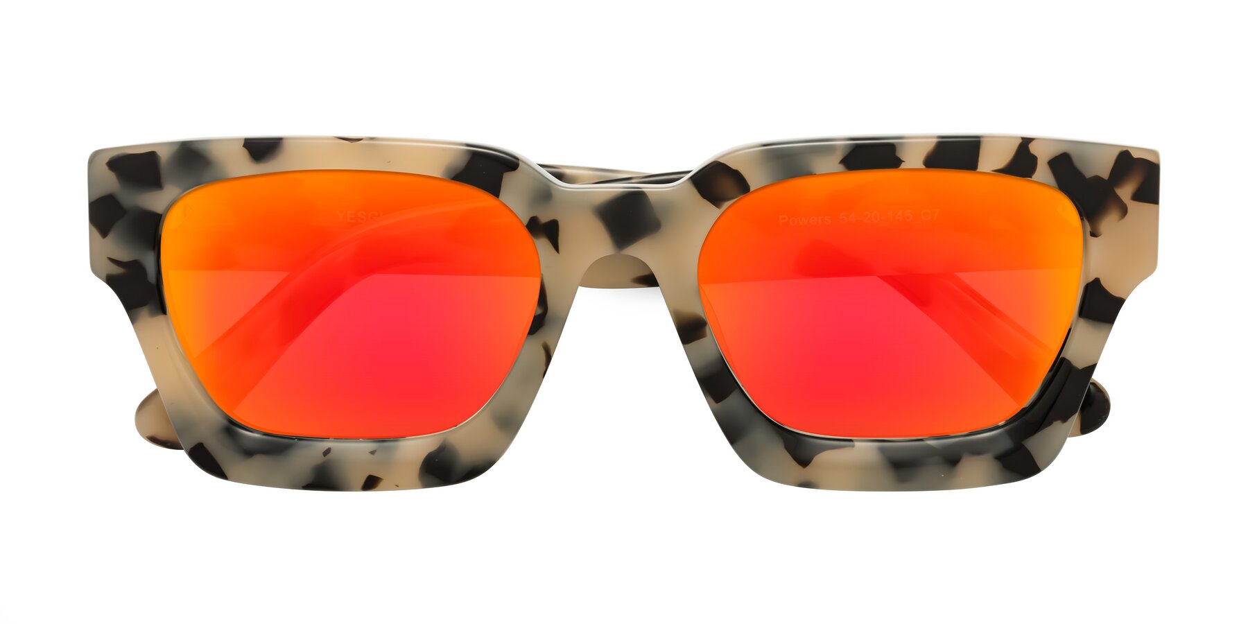 Folded Front of Powers in Ivory Tortoise with Red Gold Mirrored Lenses