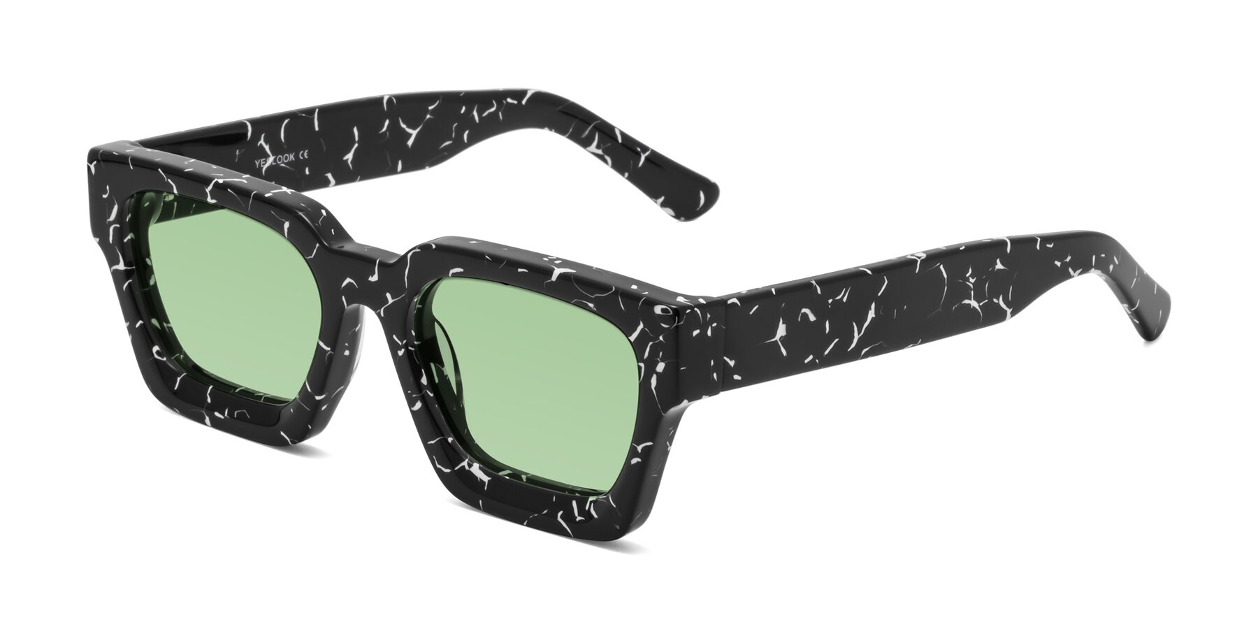 Angle of Powers in Black Marble with Medium Green Tinted Lenses