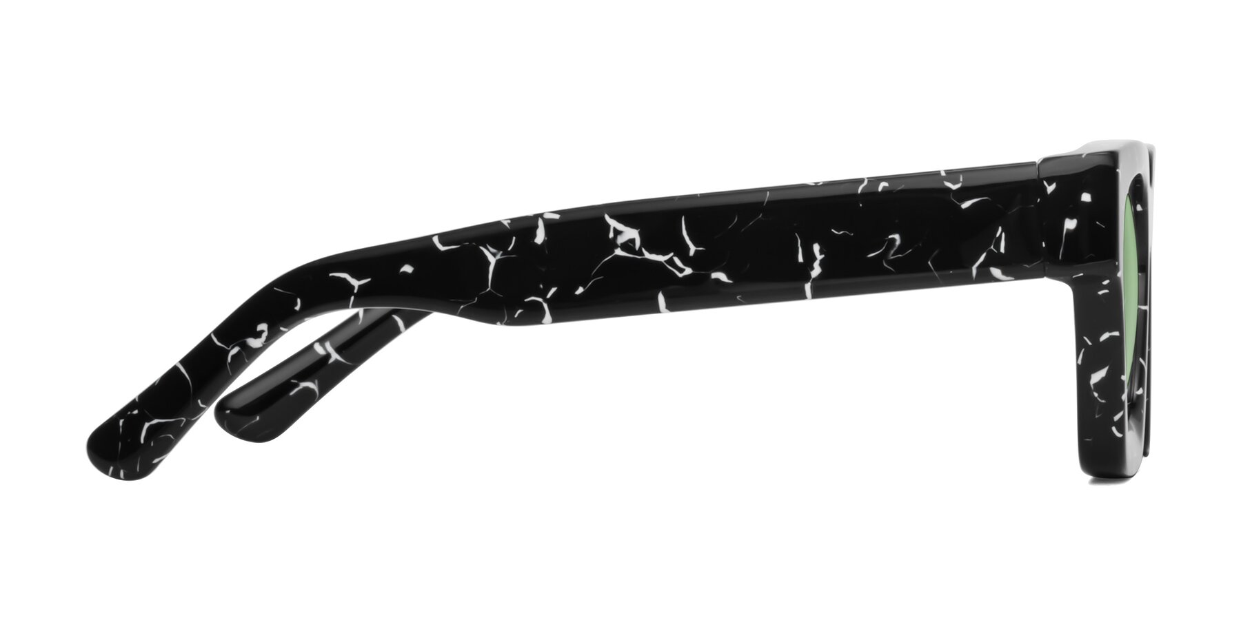 Side of Powers in Black Marble with Medium Green Tinted Lenses