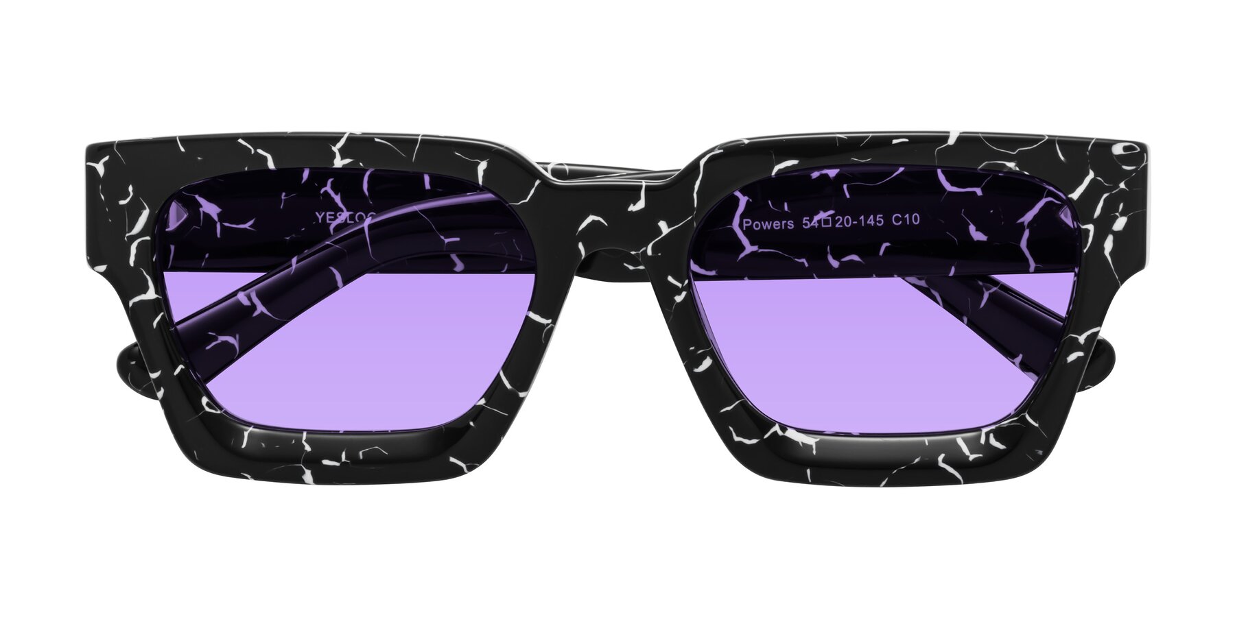 Folded Front of Powers in Black Marble with Medium Purple Tinted Lenses