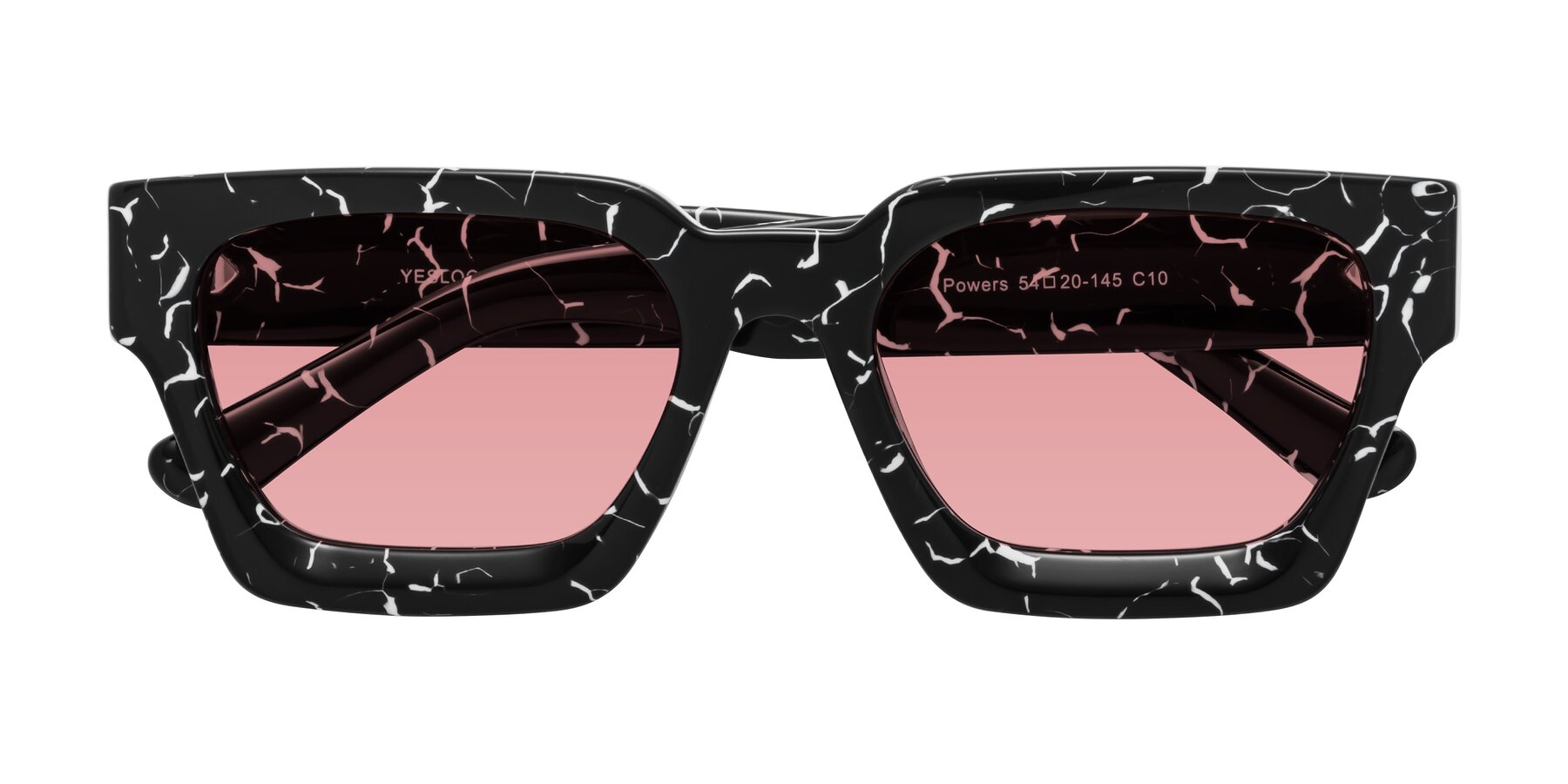 Folded Front of Powers in Black Marble with Medium Garnet Tinted Lenses