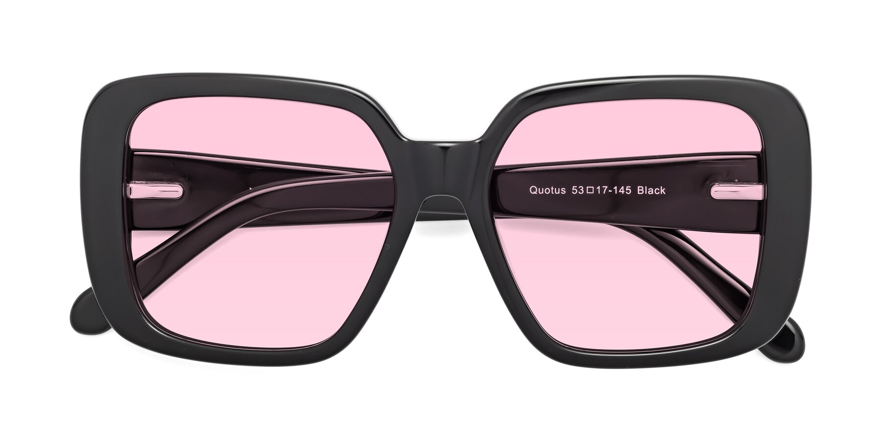 Folded Front of Quotus in Black with Light Pink Tinted Lenses