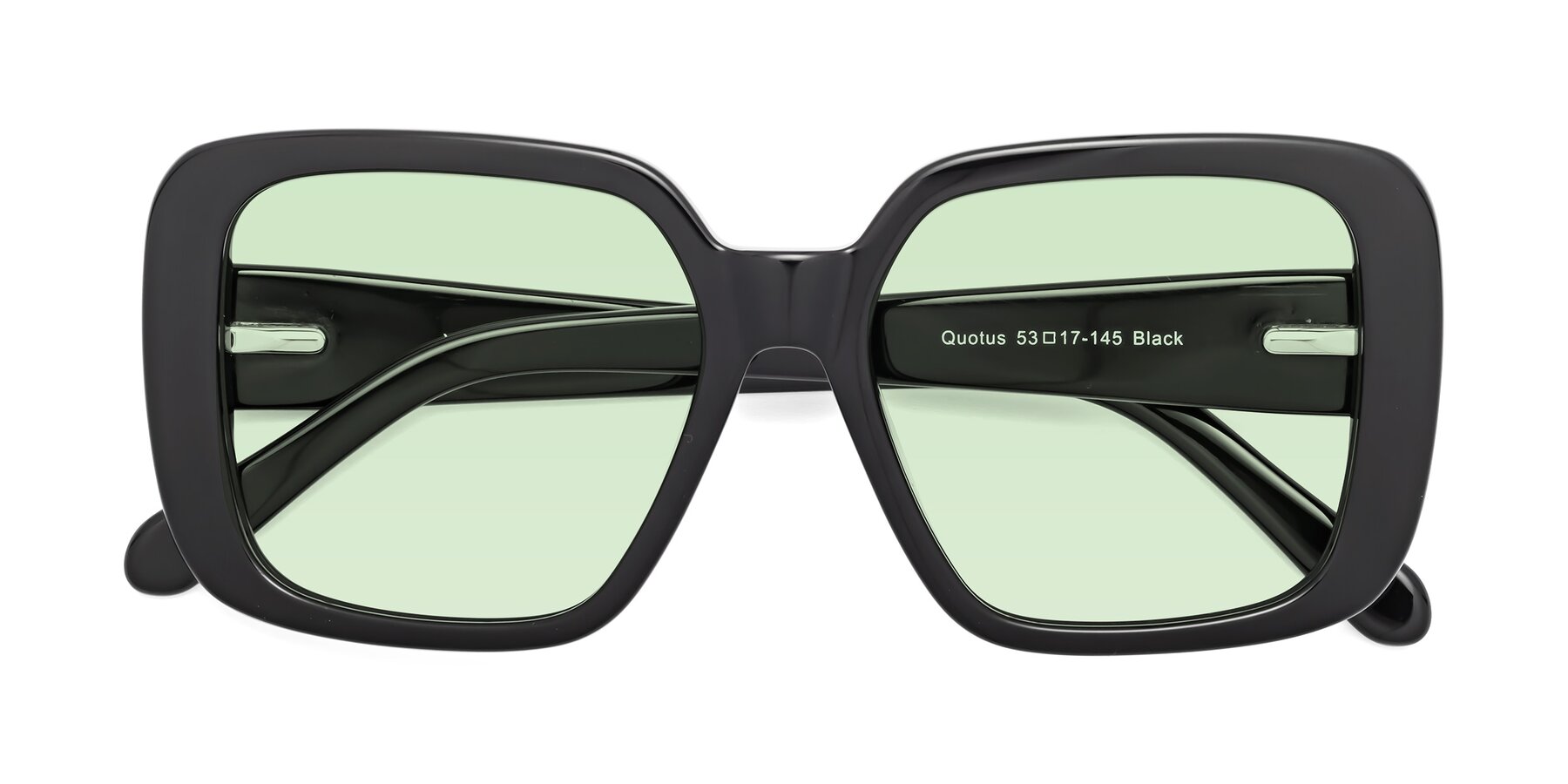 Folded Front of Quotus in Black with Light Green Tinted Lenses