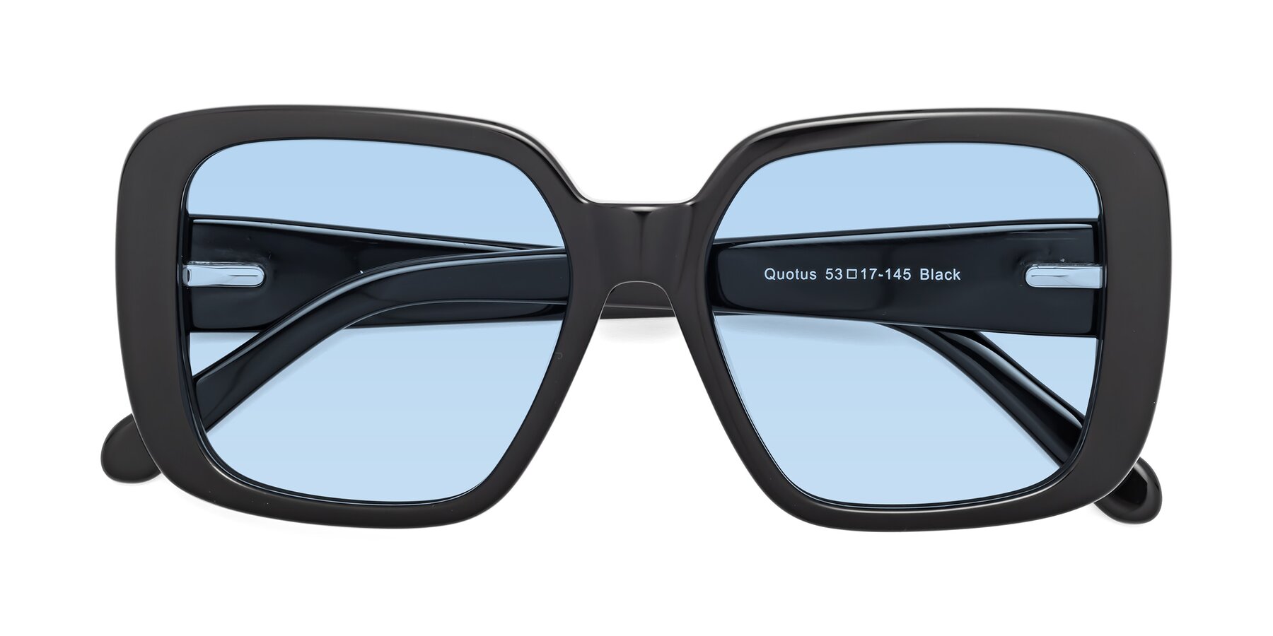 Folded Front of Quotus in Black with Light Blue Tinted Lenses