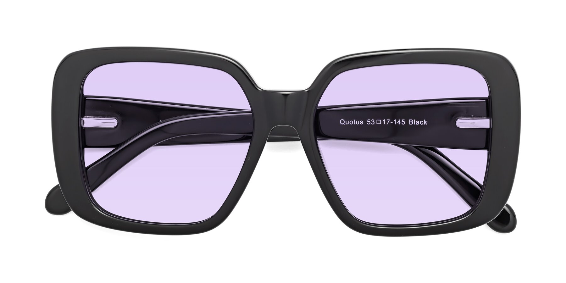 Folded Front of Quotus in Black with Light Purple Tinted Lenses