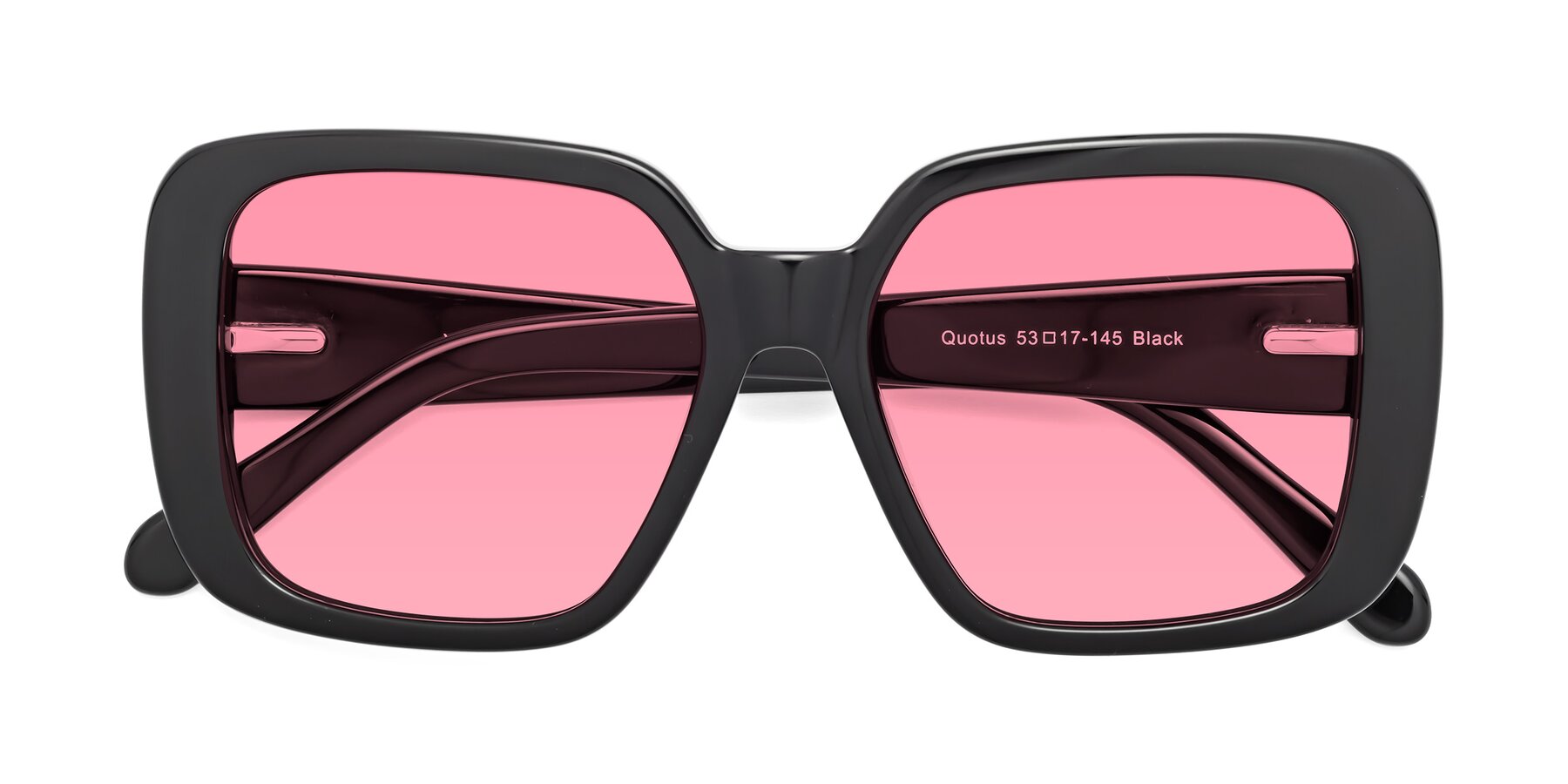 Folded Front of Quotus in Black with Pink Tinted Lenses