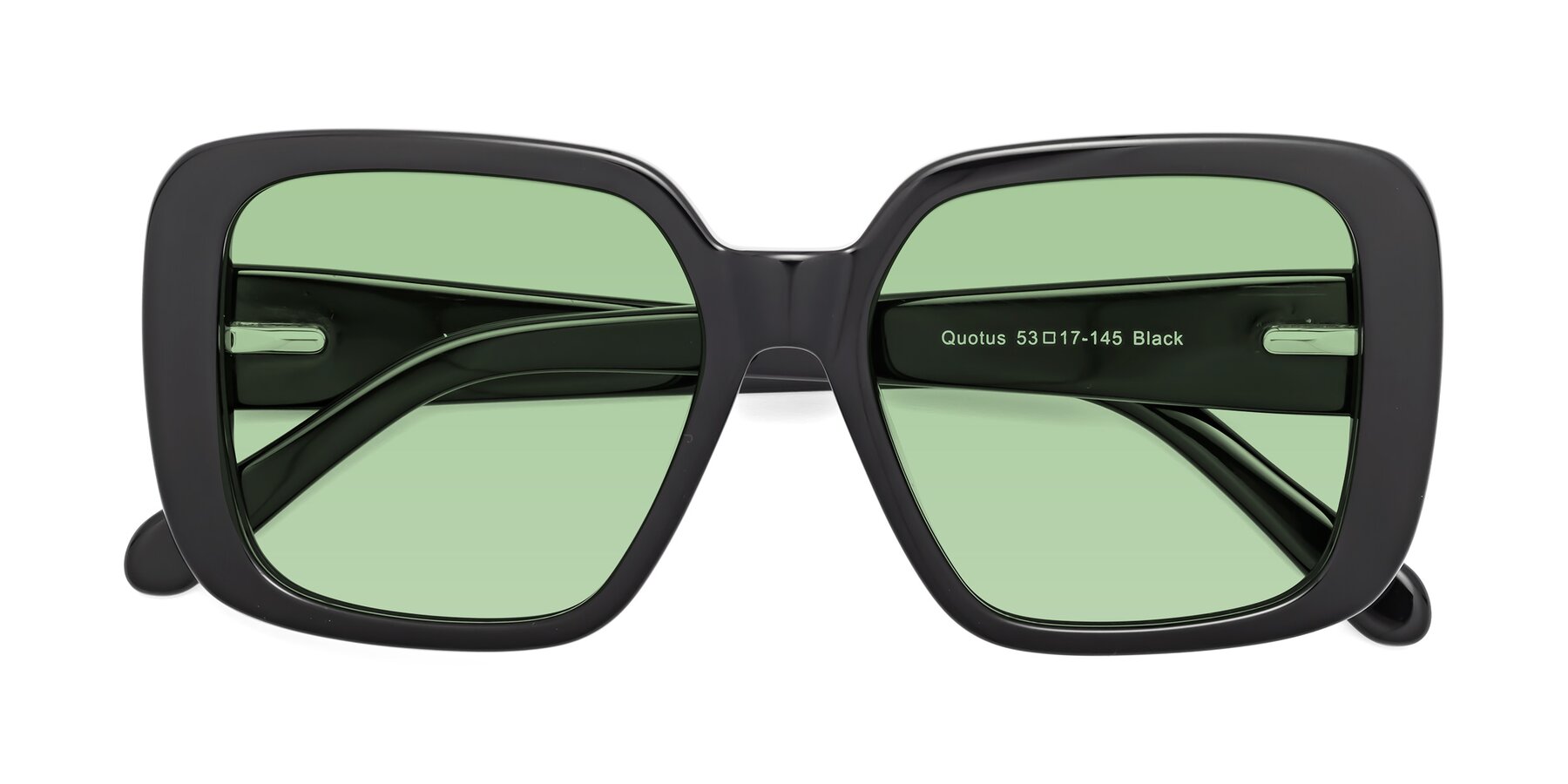 Folded Front of Quotus in Black with Medium Green Tinted Lenses