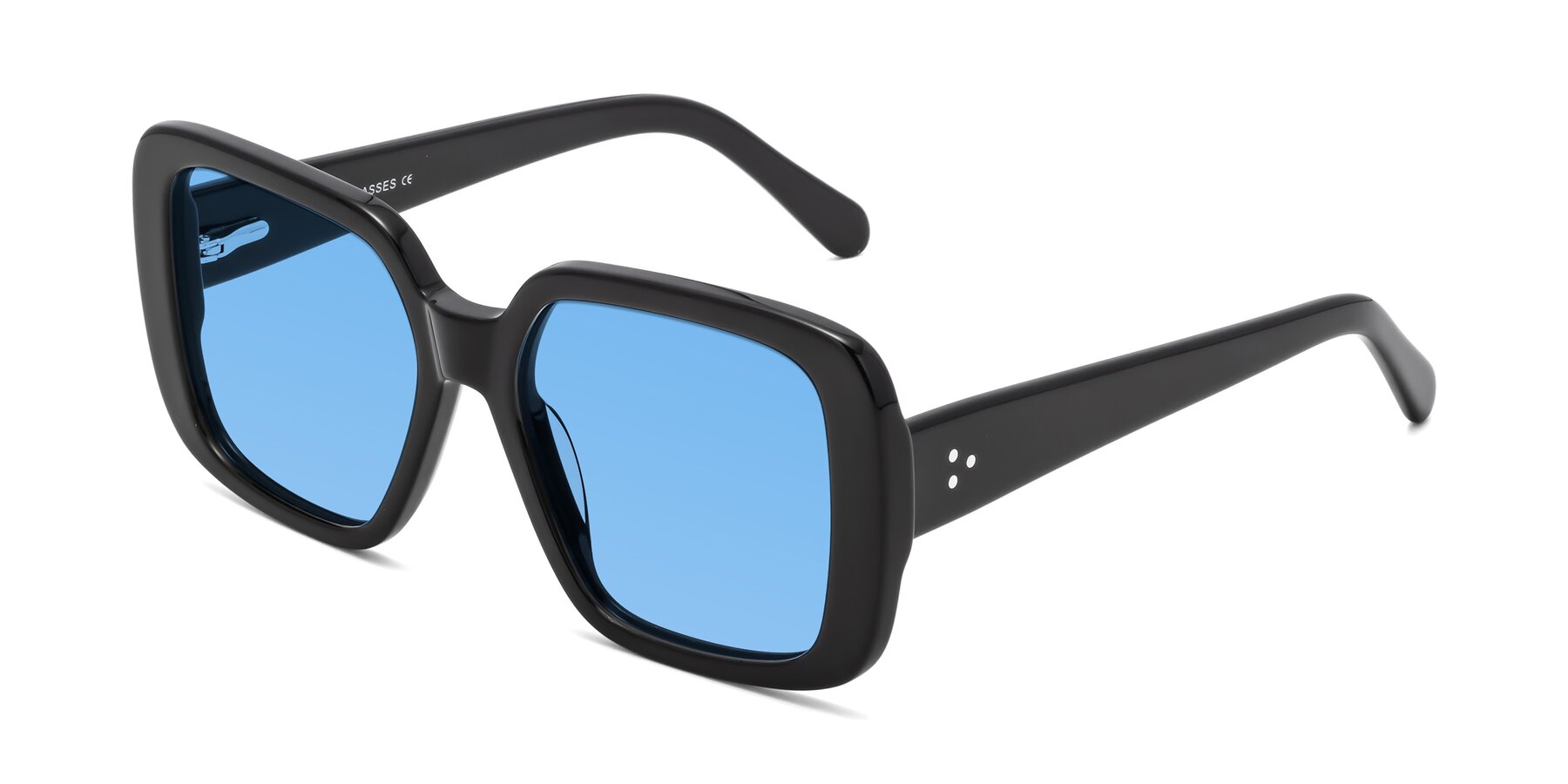 Angle of Quotus in Black with Medium Blue Tinted Lenses