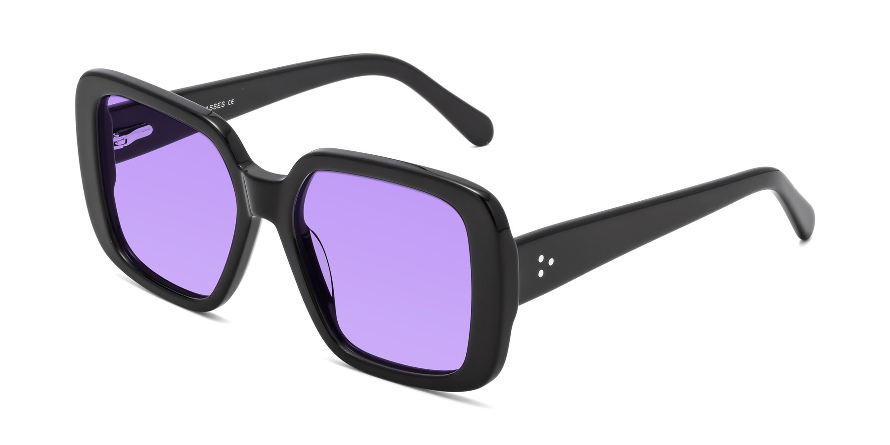 Angle of Quotus in Black with Medium Purple Tinted Lenses