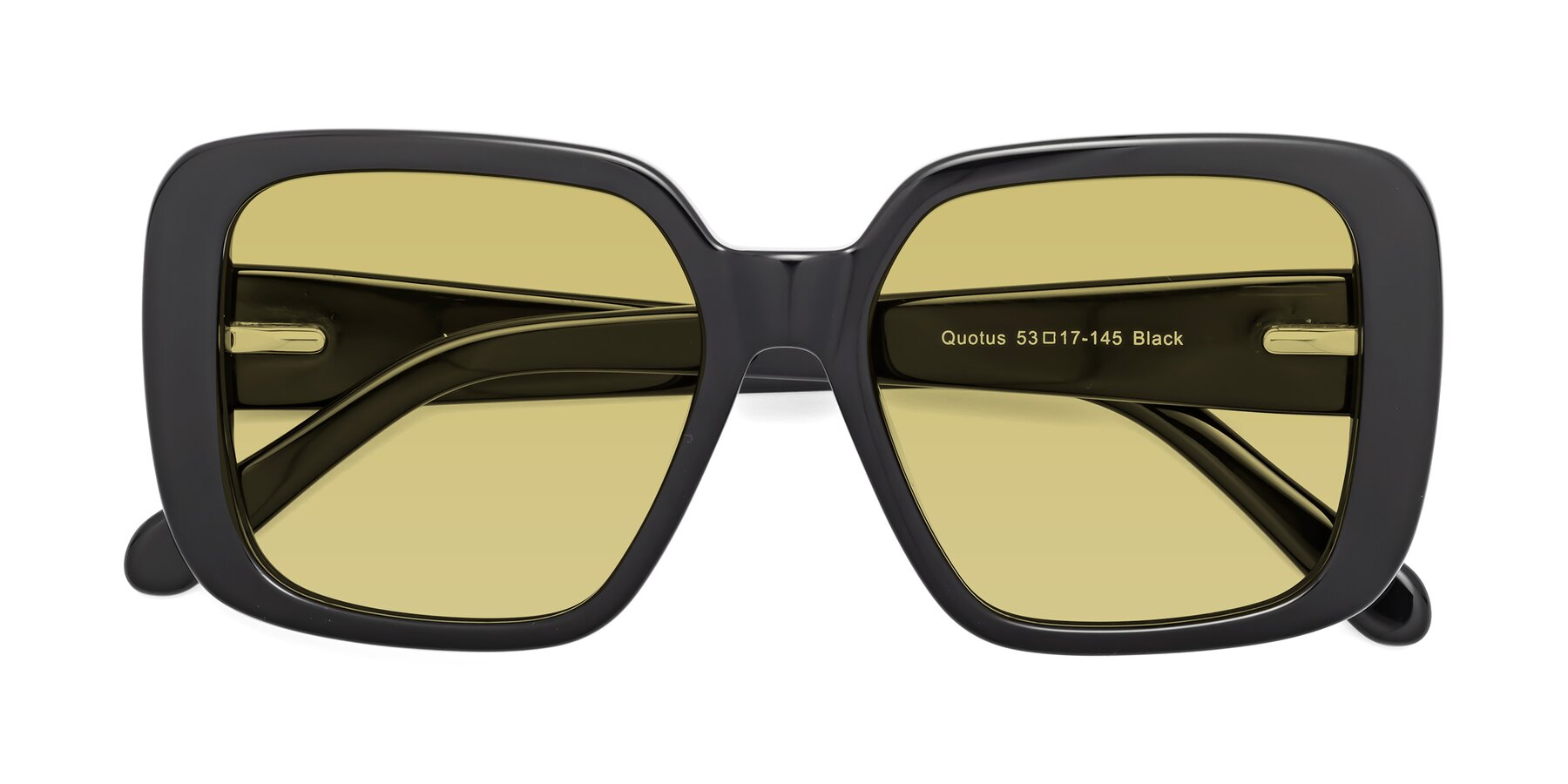 Folded Front of Quotus in Black with Medium Champagne Tinted Lenses