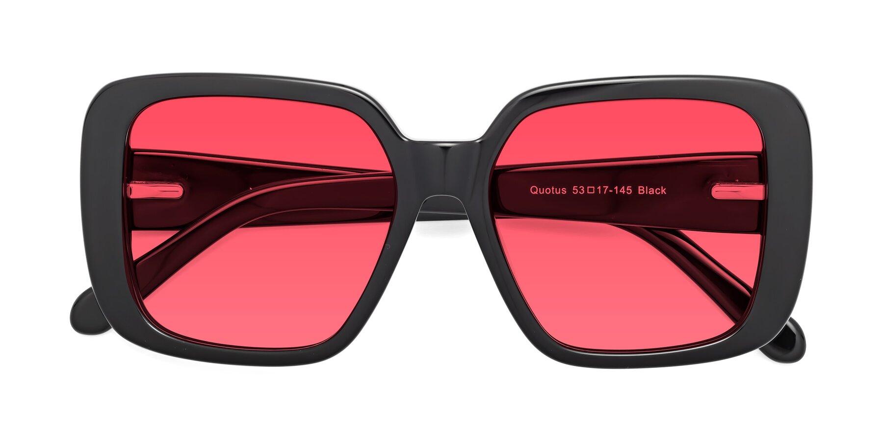 Folded Front of Quotus in Black with Red Tinted Lenses