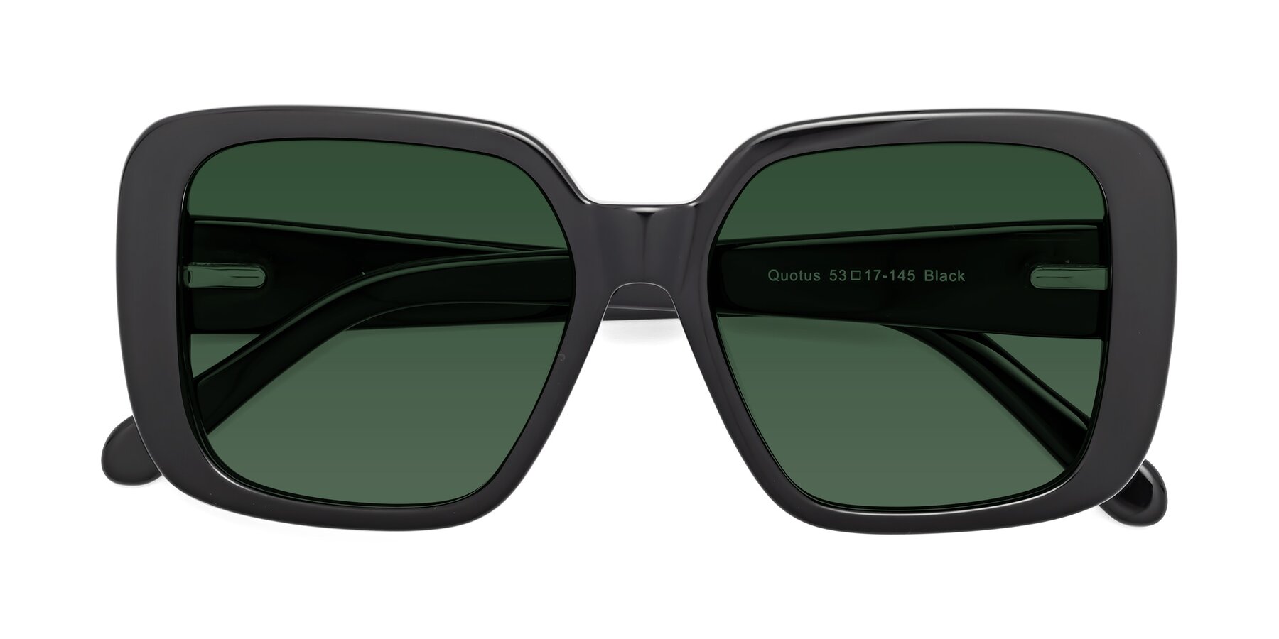 Folded Front of Quotus in Black with Green Tinted Lenses