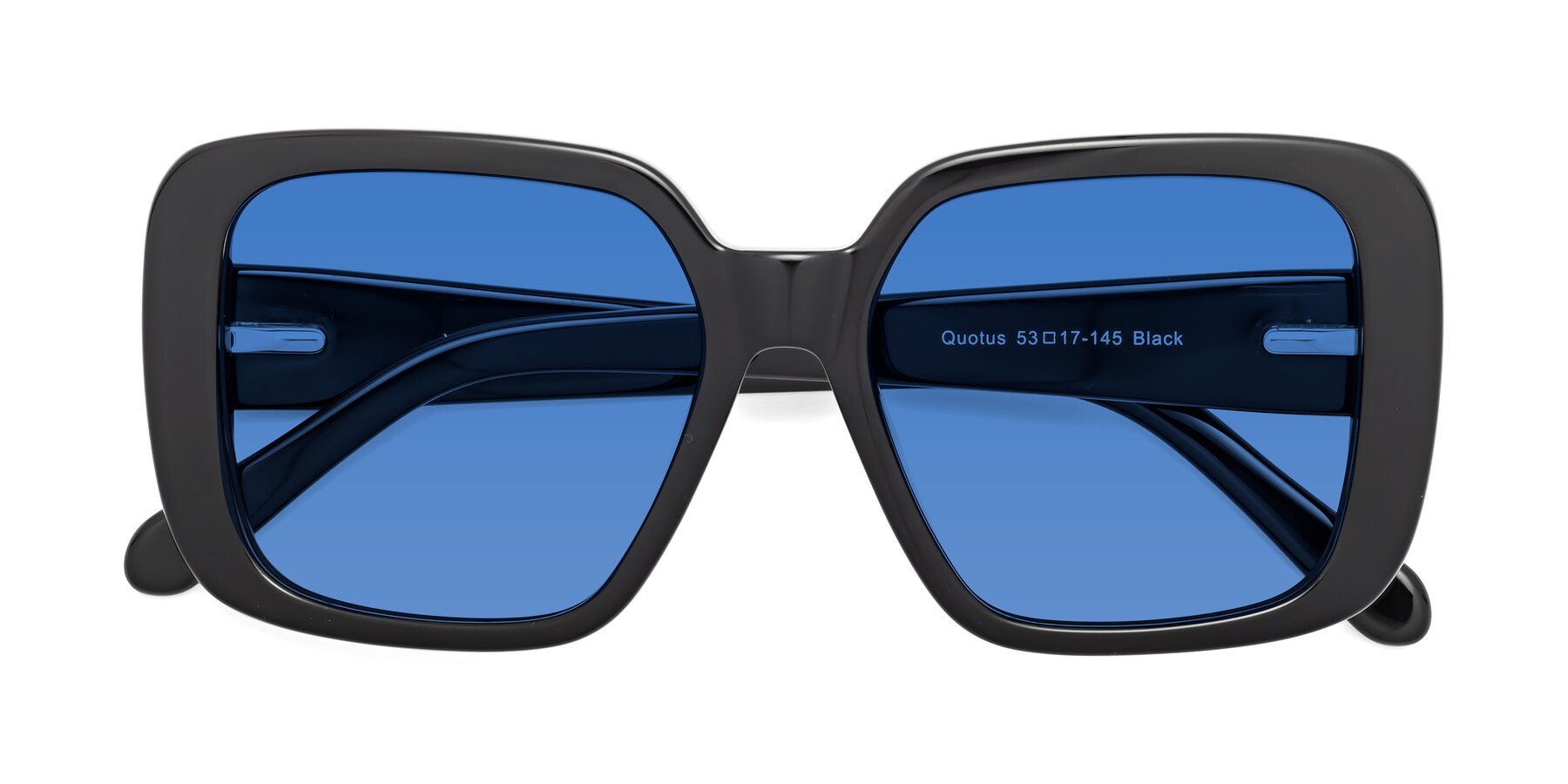 Folded Front of Quotus in Black with Blue Tinted Lenses