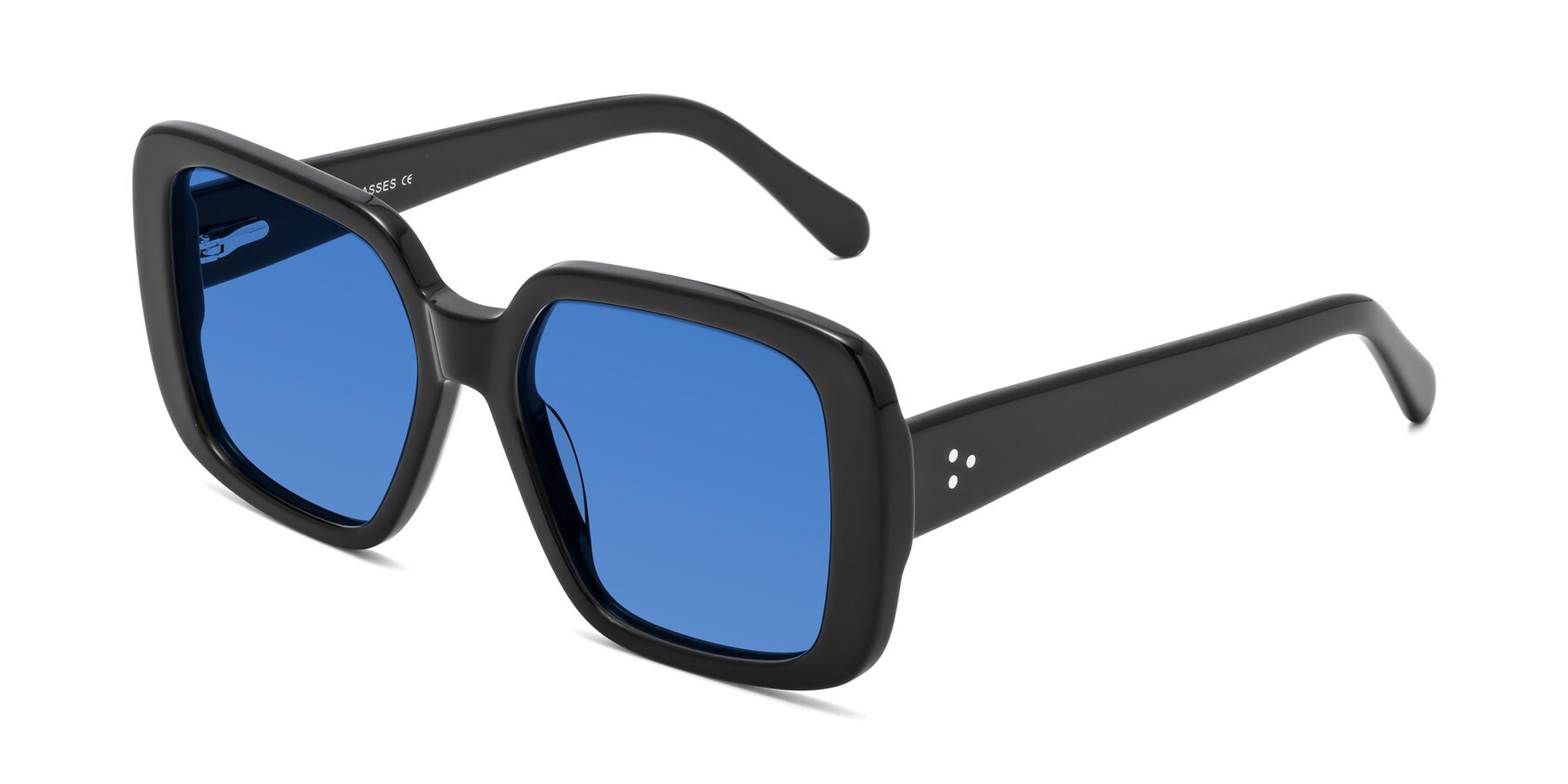 Angle of Quotus in Black with Blue Tinted Lenses