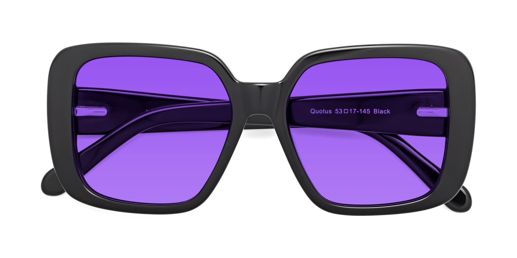 Folded Front of Quotus in Black with Purple Tinted Lenses