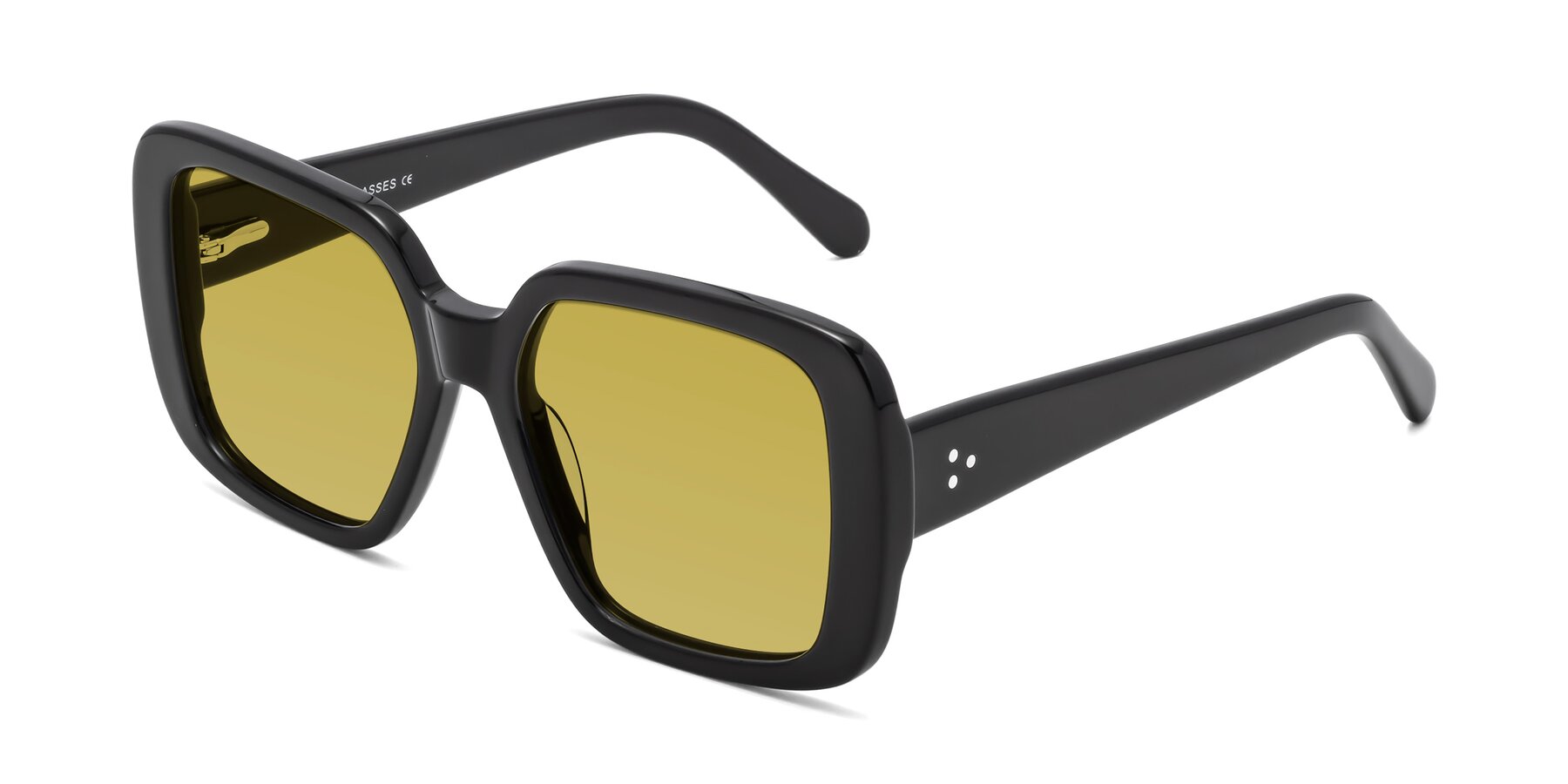 Angle of Quotus in Black with Champagne Tinted Lenses