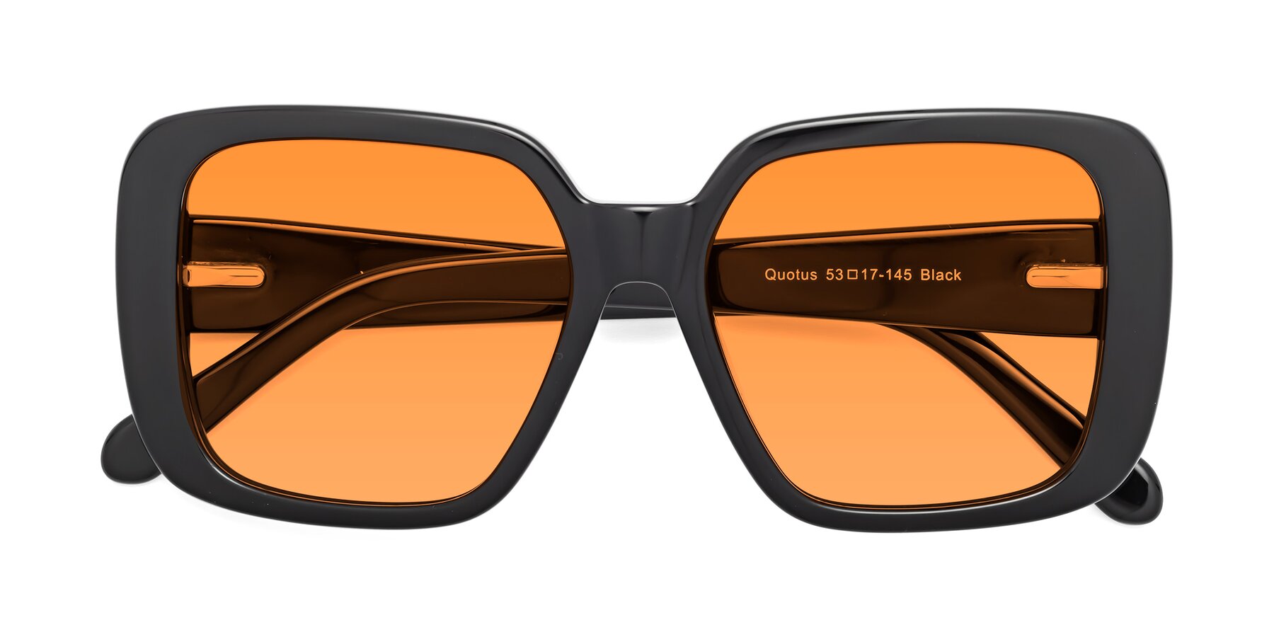 Folded Front of Quotus in Black with Orange Tinted Lenses