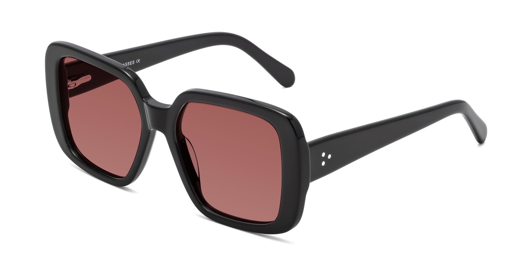 Angle of Quotus in Black with Garnet Tinted Lenses