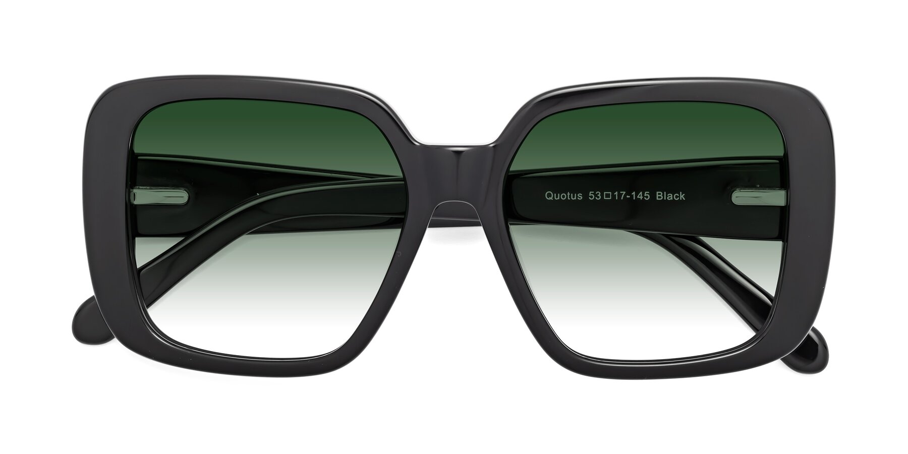 Folded Front of Quotus in Black with Green Gradient Lenses